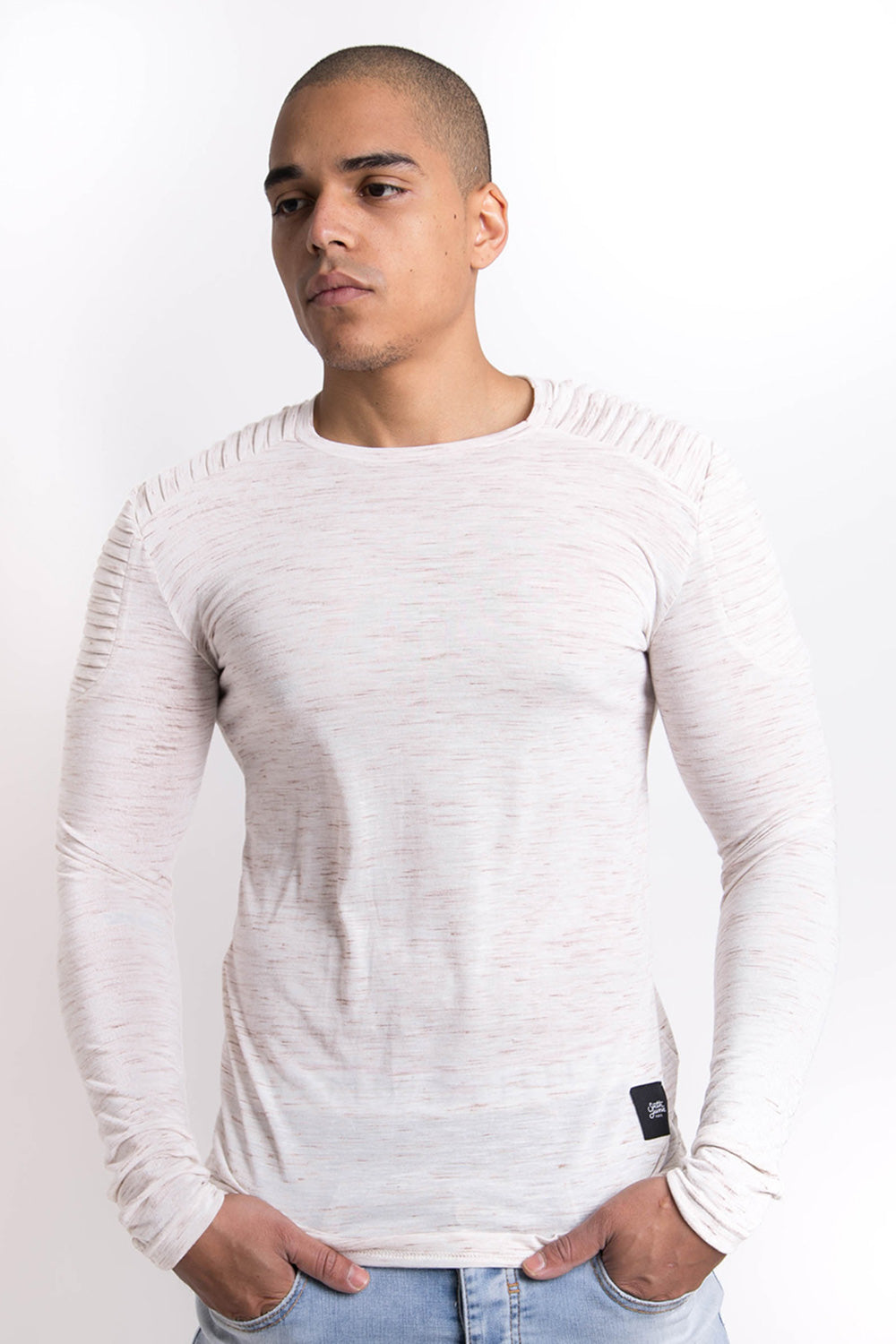 Sixth June - T-shirt chiné biker manches longues beige