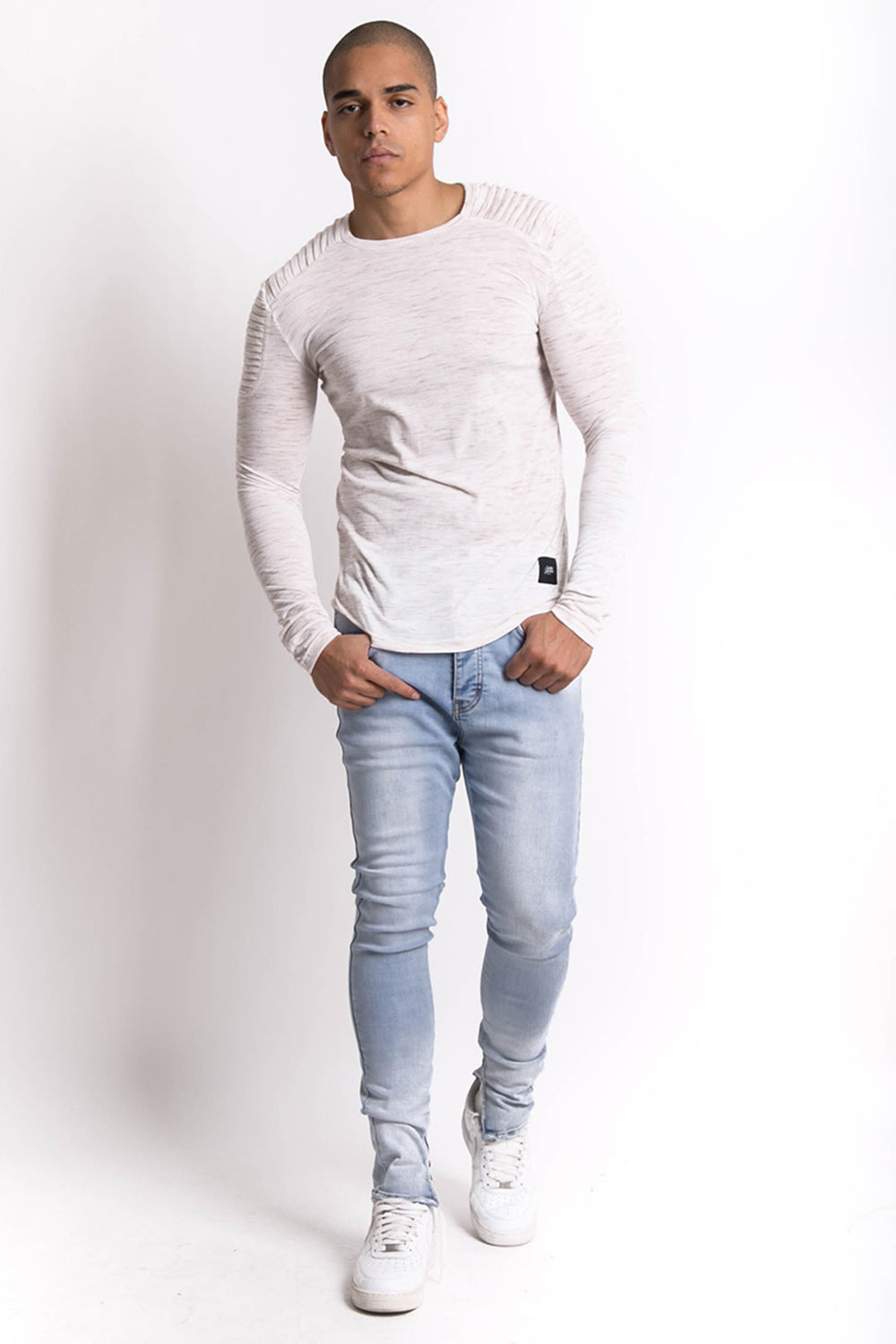 Sixth June - T-shirt chiné biker manches longues beige