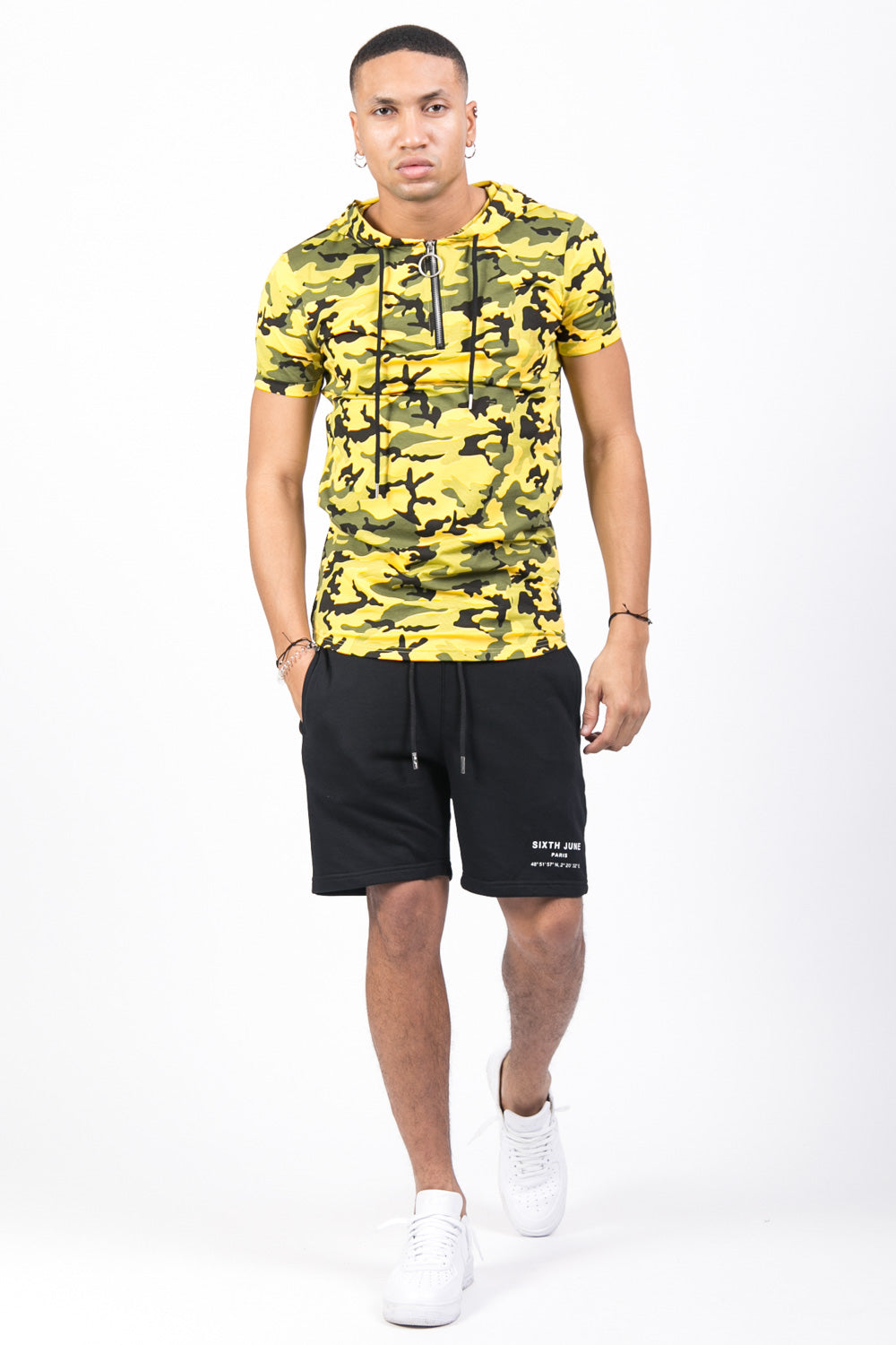 Sixth June - T-shirt camouflage capuche zips jaune