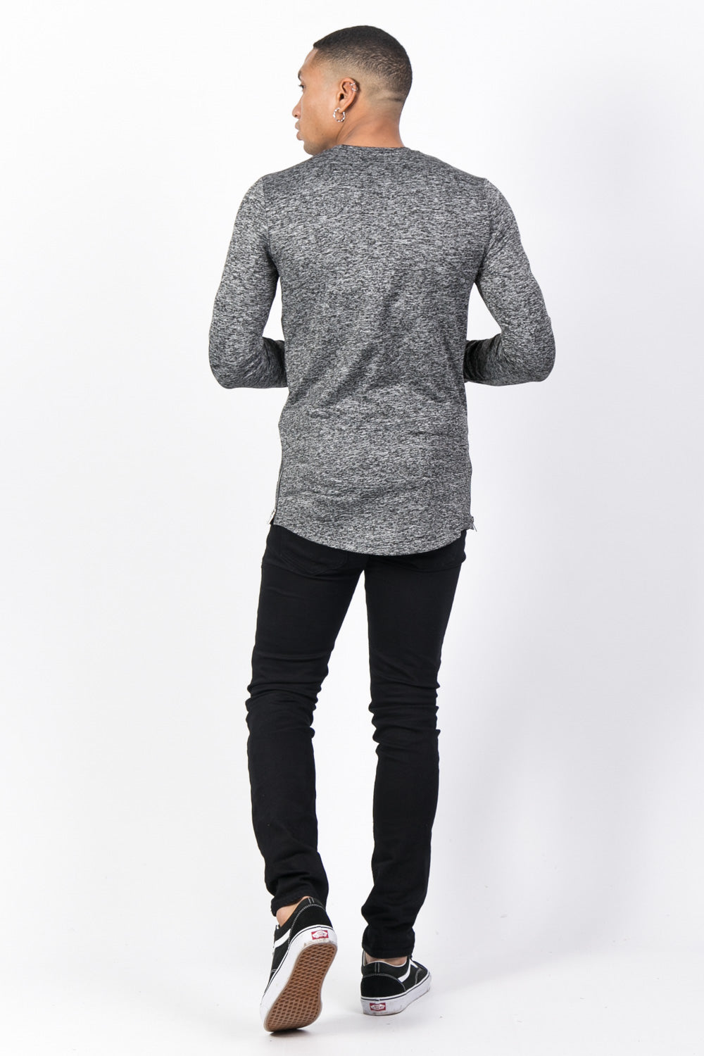 Sixth June - T-shirt stretch chiné manches longues gris foncé