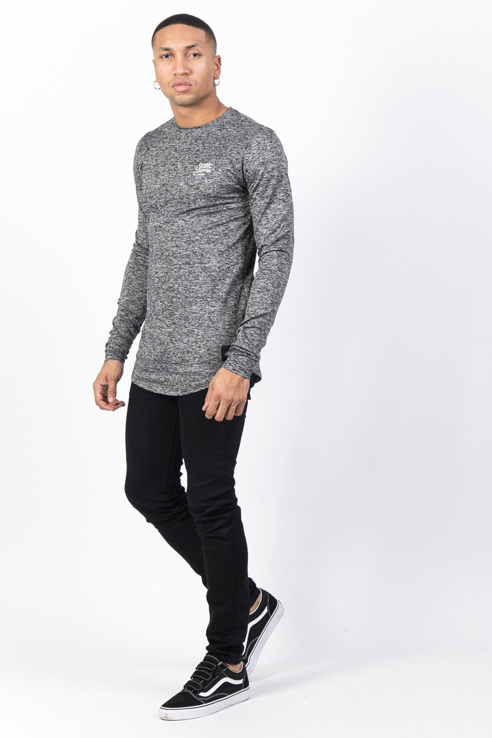 Sixth June - T-shirt stretch chiné manches longues gris foncé