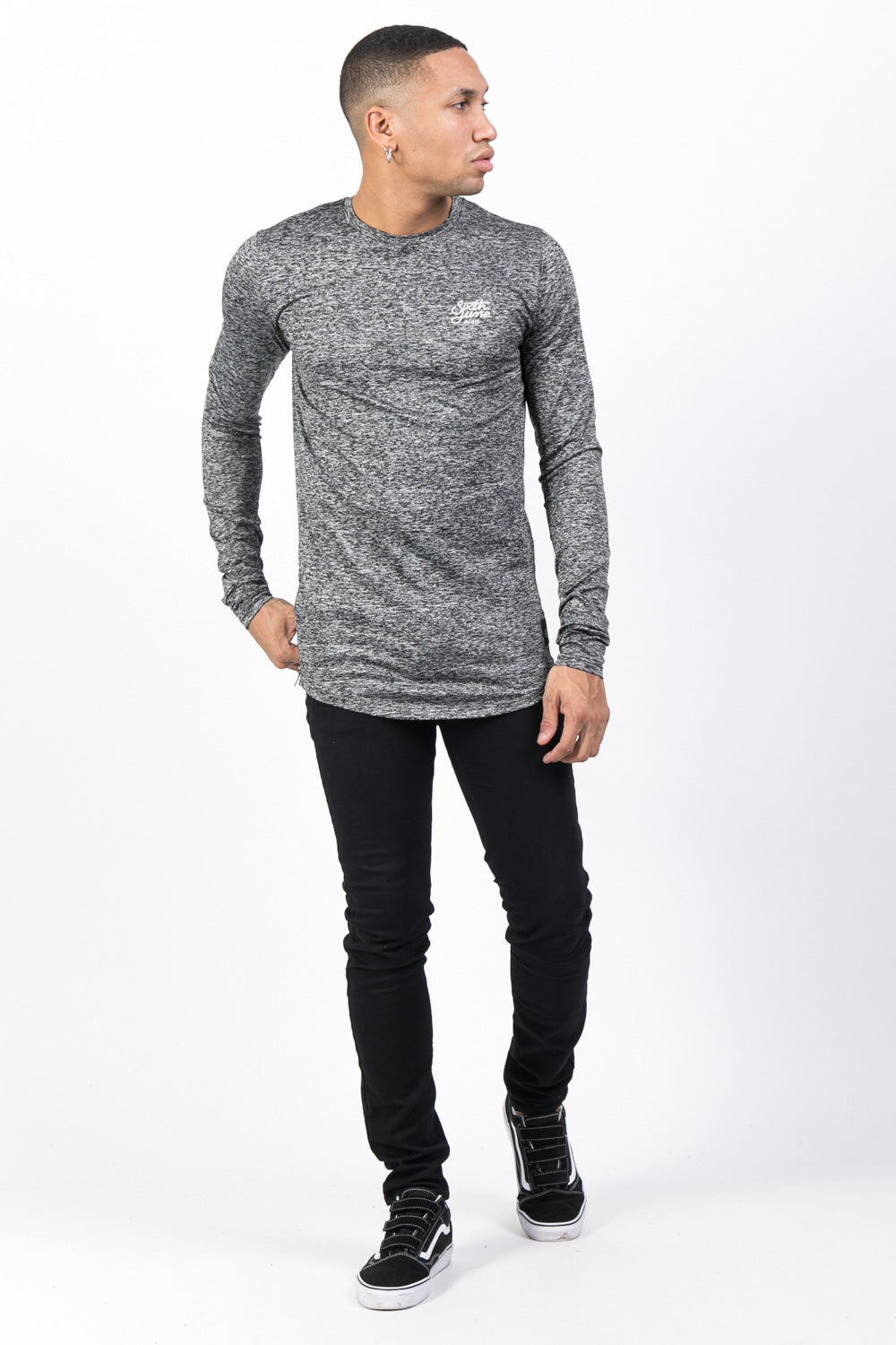 Sixth June - T-shirt stretch chiné manches longues gris foncé