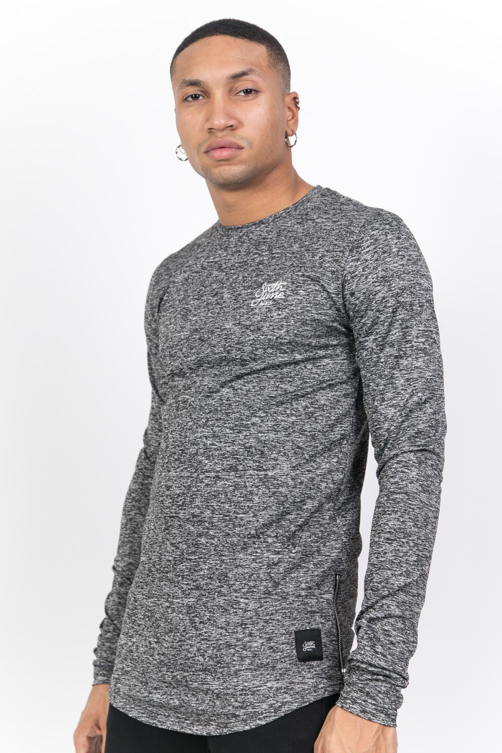 Sixth June - T-shirt stretch chiné manches longues gris foncé