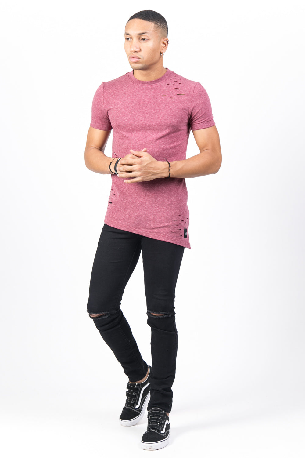 Sixth June - T-shirt trous asymétrique bordeaux