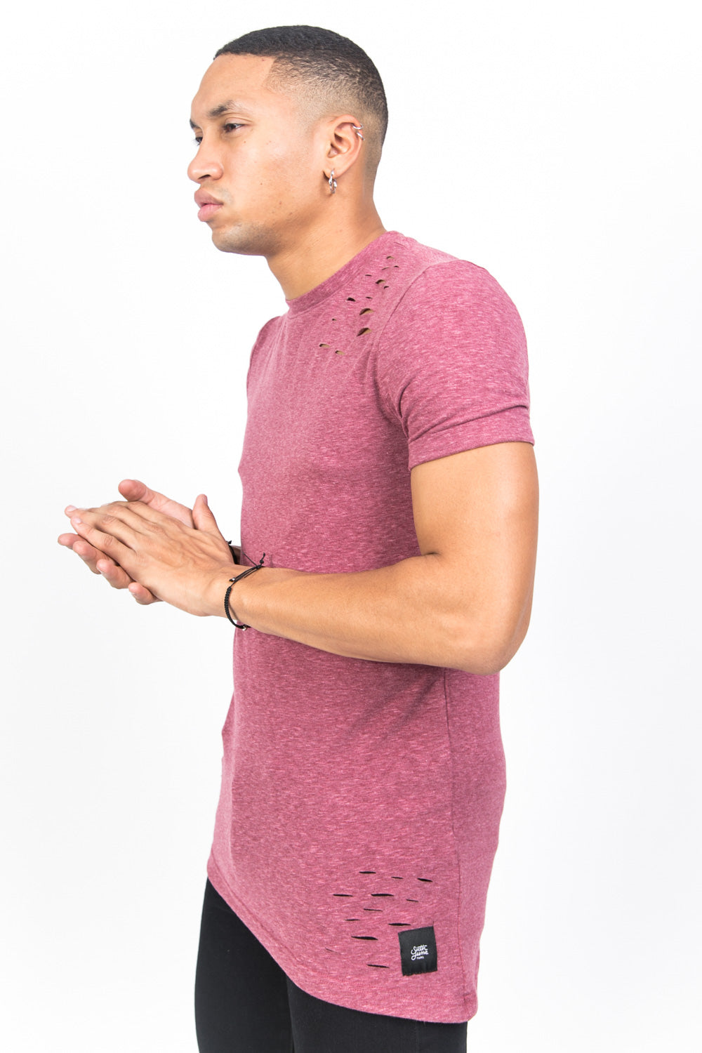 Sixth June - T-shirt trous asymétrique bordeaux