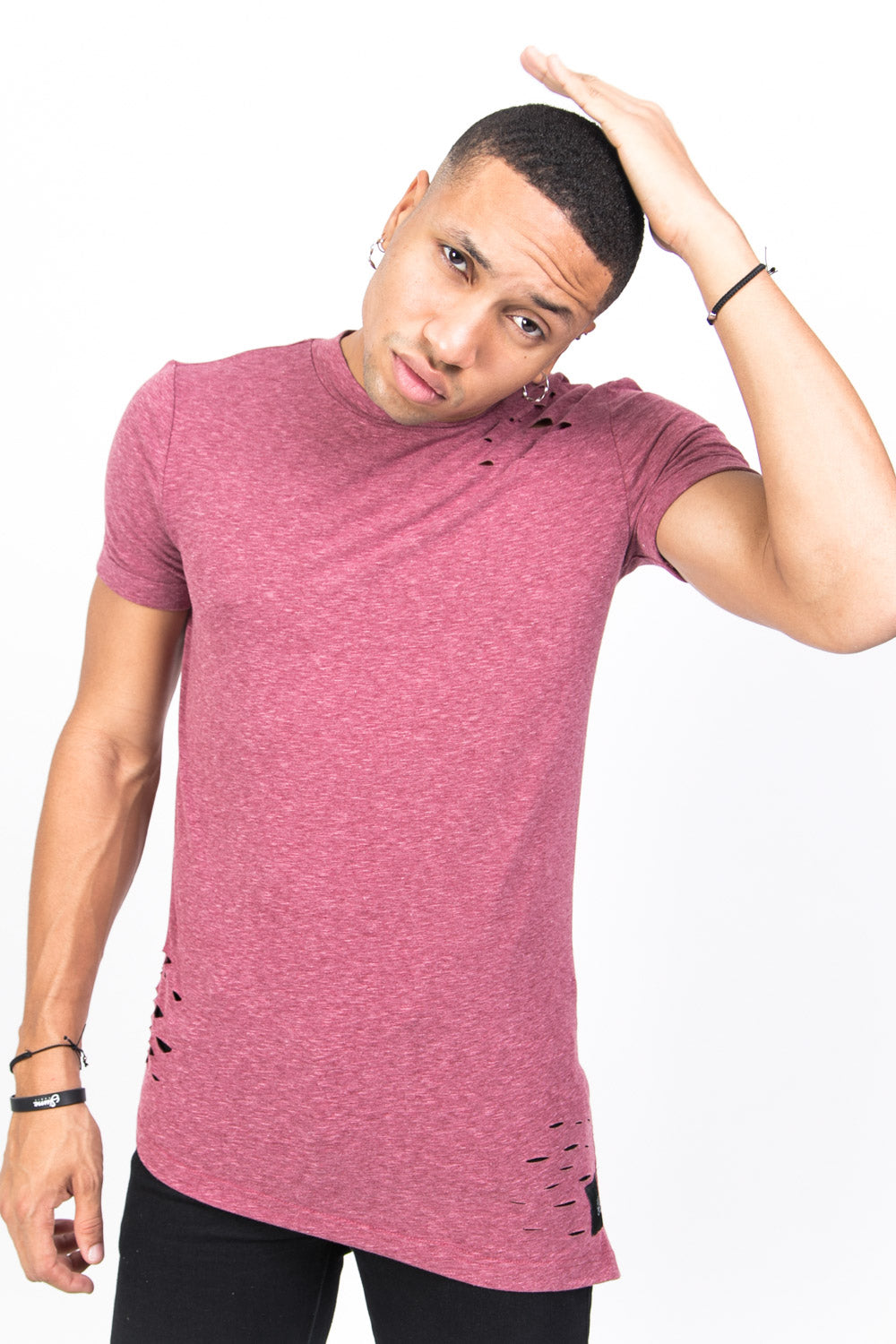 Sixth June - T-shirt trous asymétrique bordeaux