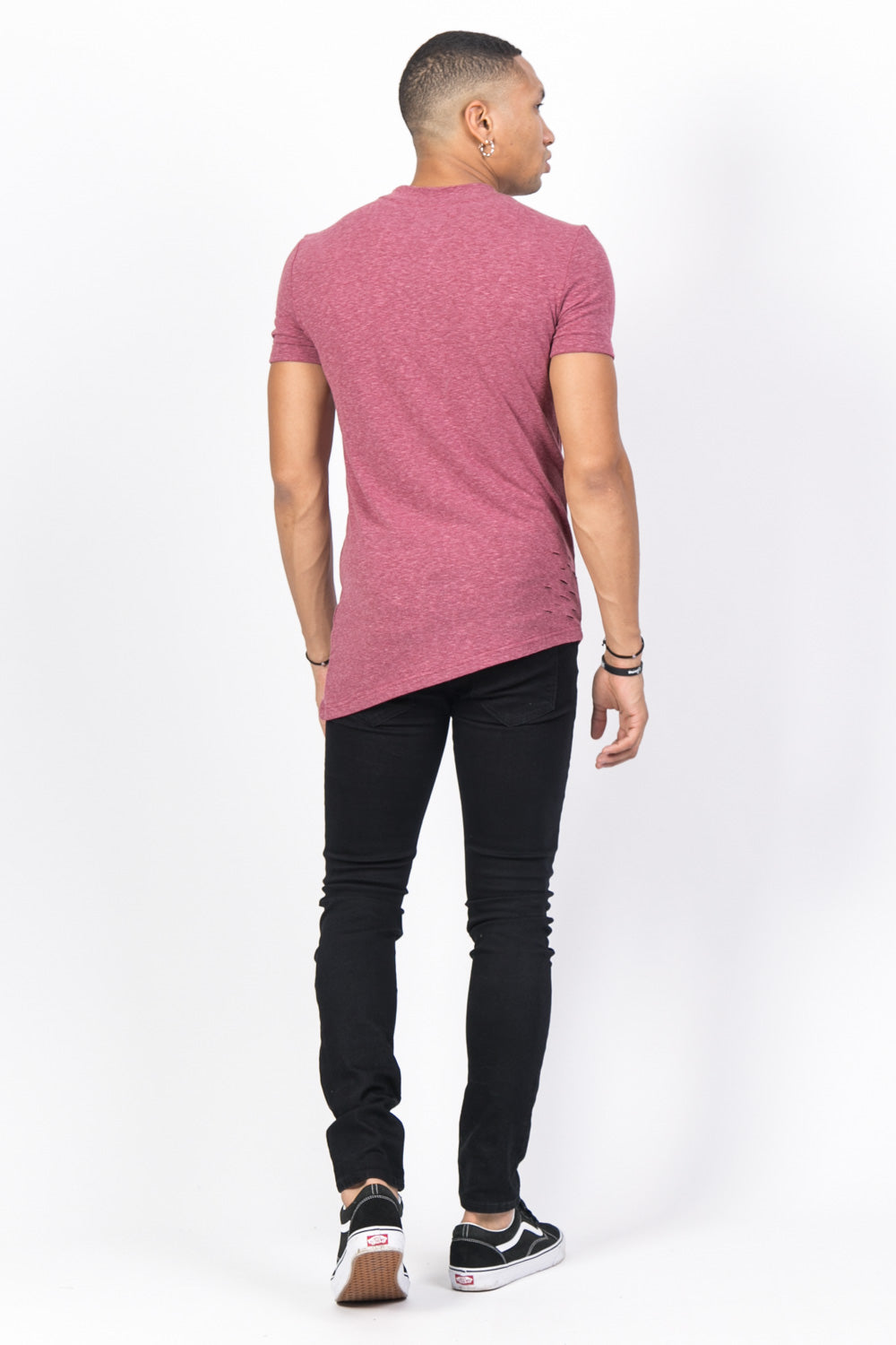 Sixth June - T-shirt trous asymétrique bordeaux