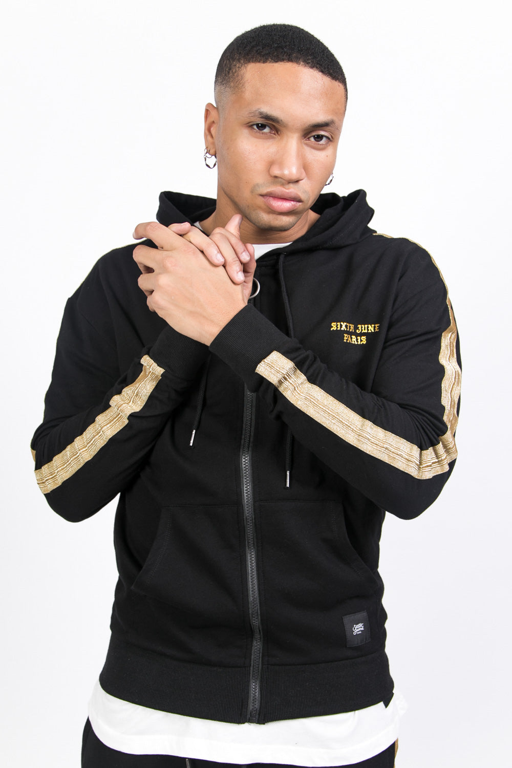 Sixth June - Sweat capuche bandes dorées noir