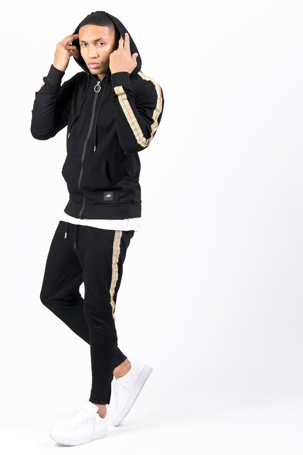 Sixth June - Sweat capuche bandes dorées noir