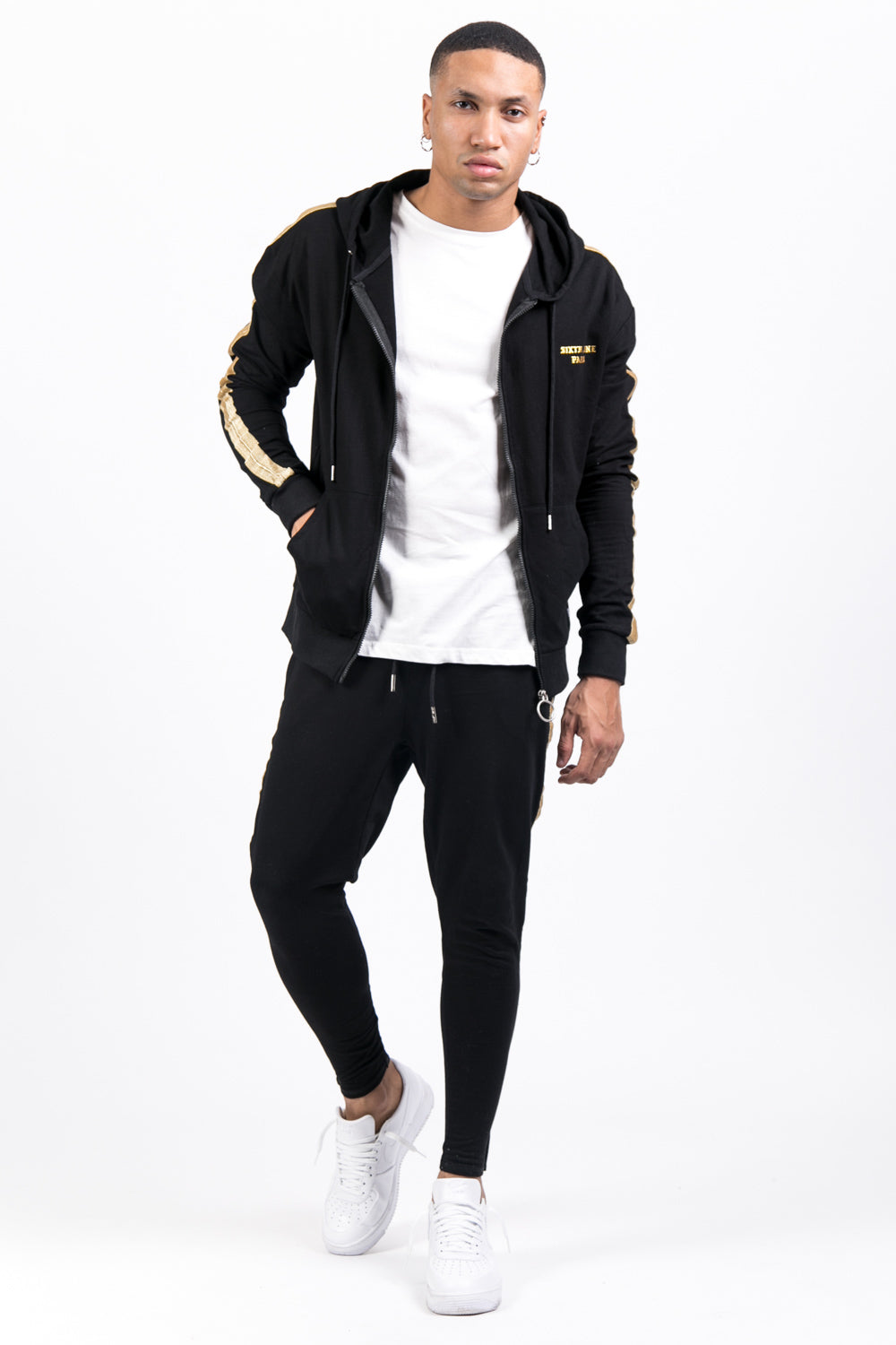 Sixth June - Sweat capuche bandes dorées noir