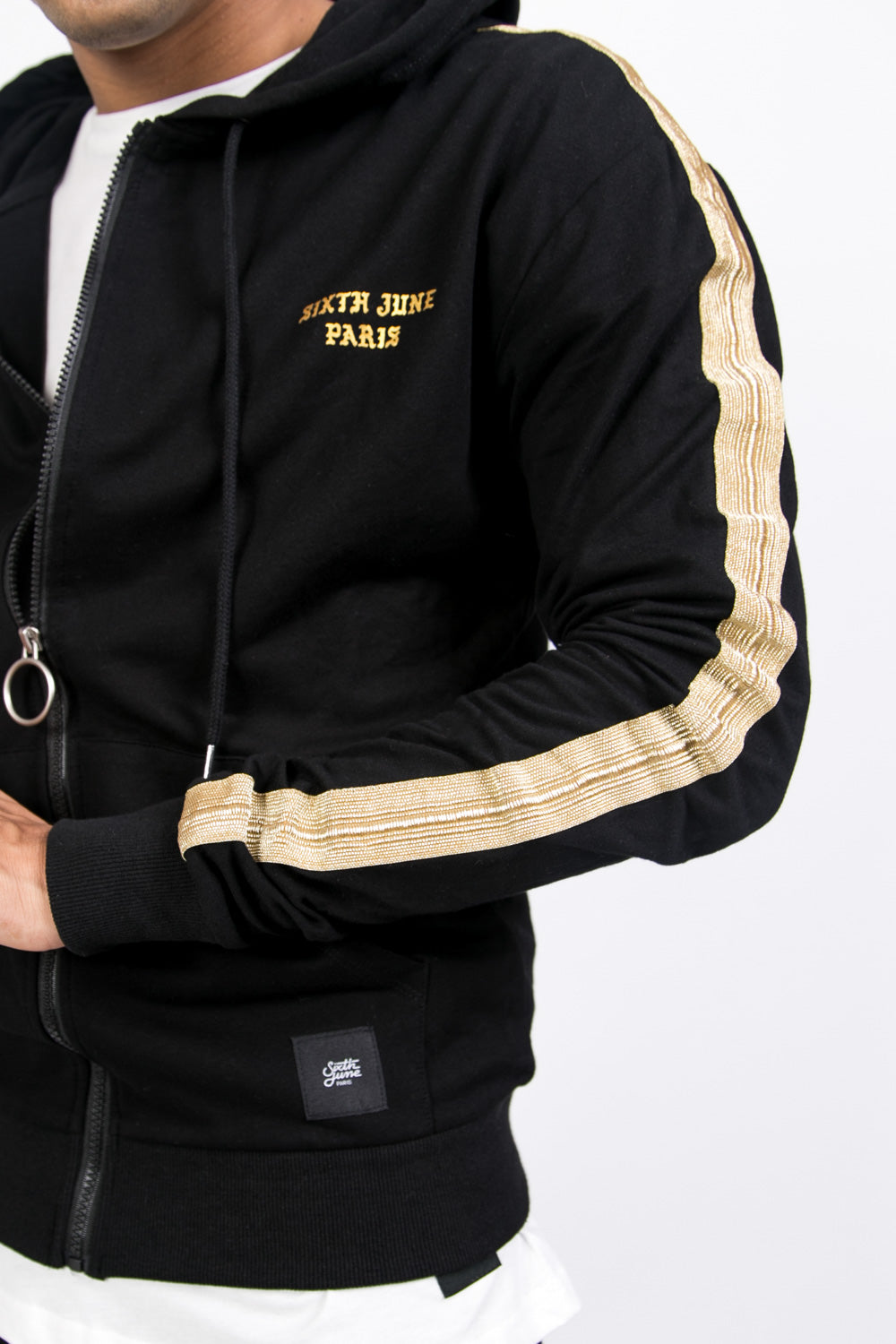 Sixth June - Sweat capuche bandes dorées noir