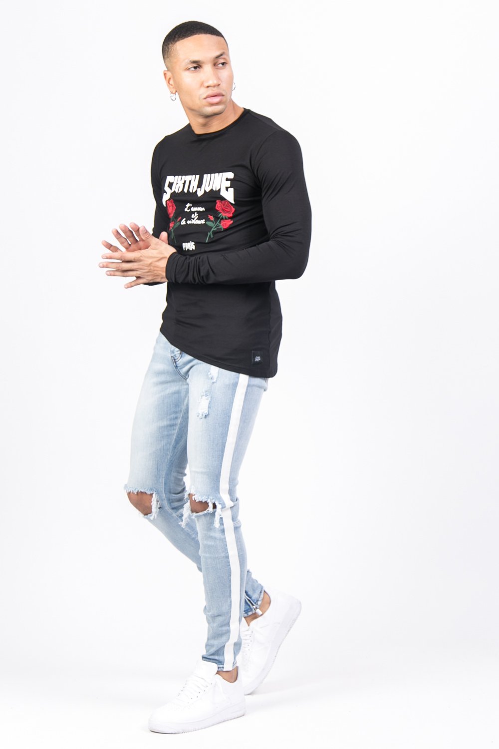 Schwarzes, langärmliges T-Shirt „Love Violence“.