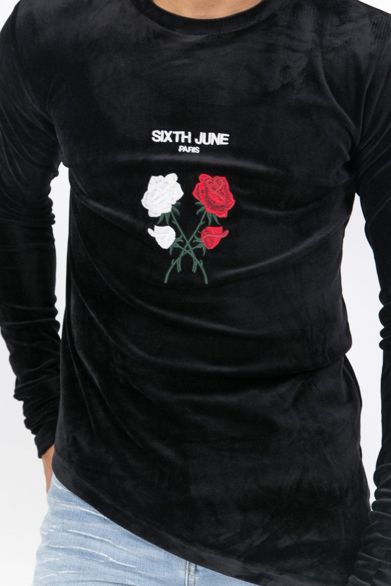T-shirt asymétrique velours roses noir