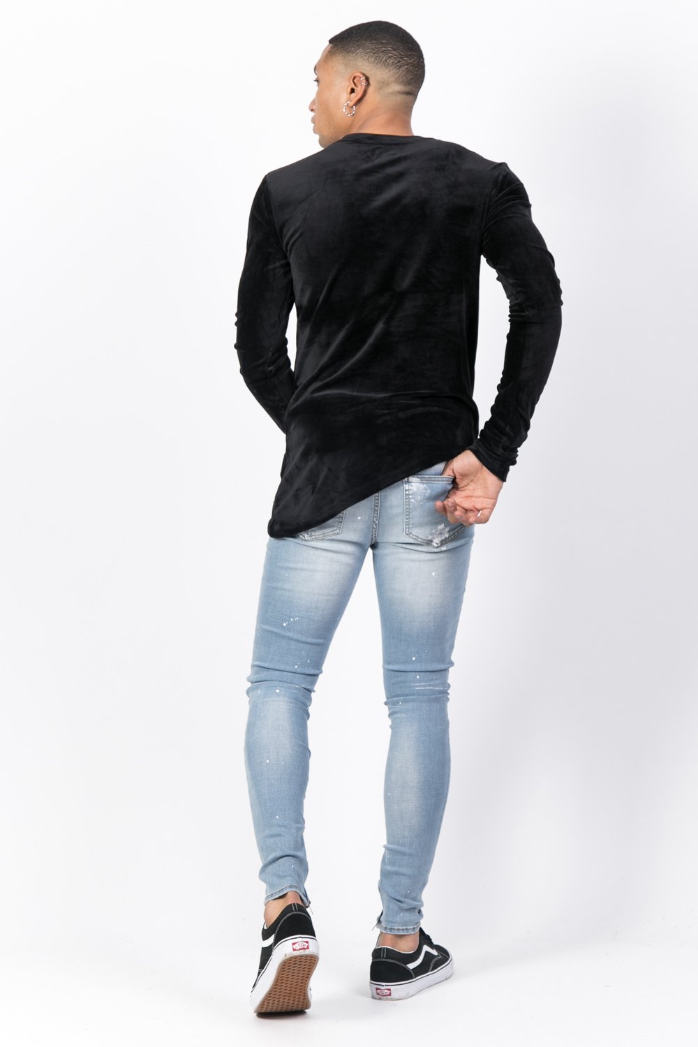 T-shirt asymétrique velours roses noir