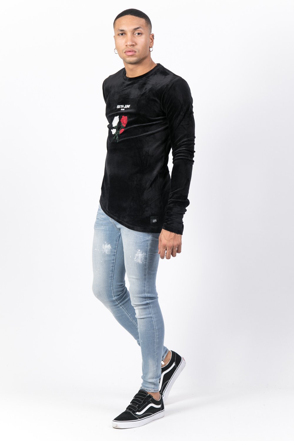 T-shirt asymétrique velours roses noir