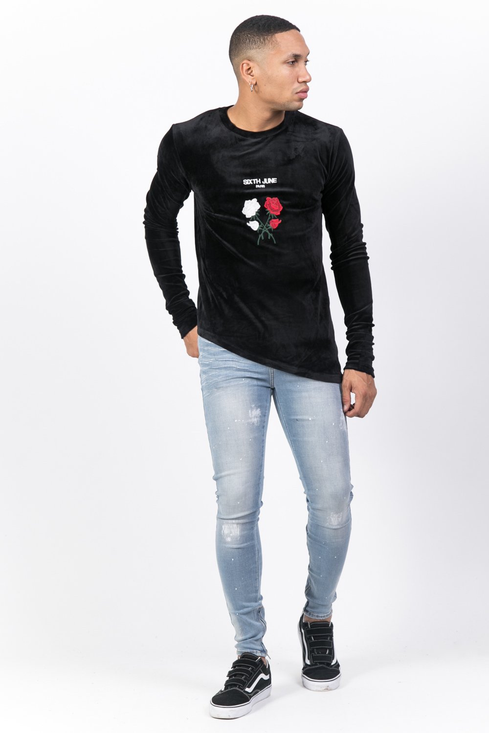 T-shirt asymétrique velours roses noir