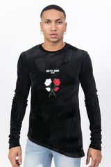T-shirt asymétrique velours roses noir
