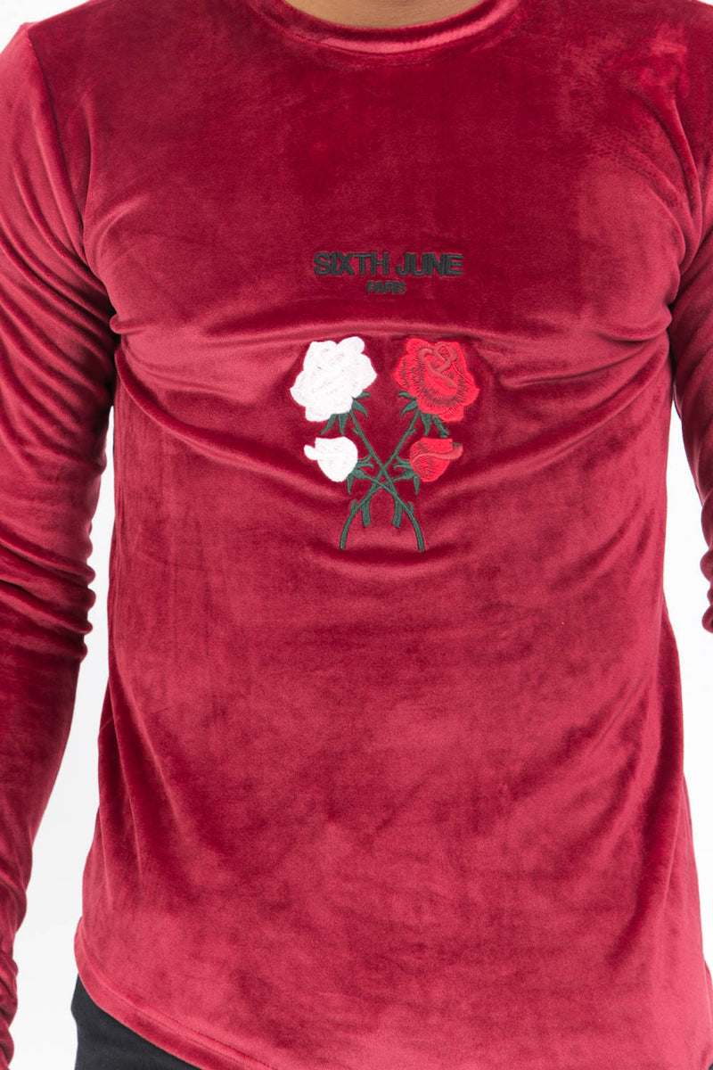 T-shirt asymétrique velours roses bordeaux