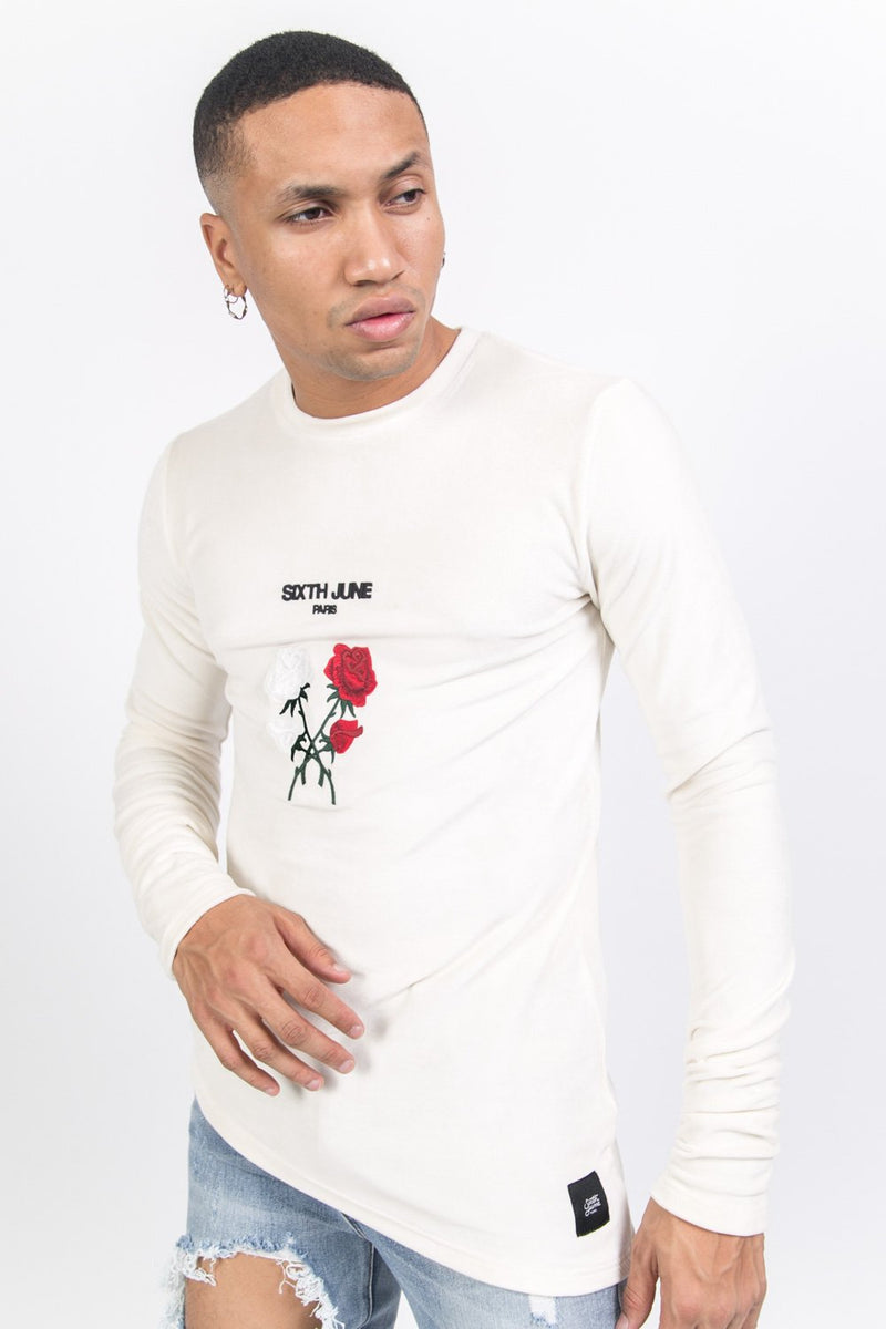 T-shirt asymétrique velours roses blanc