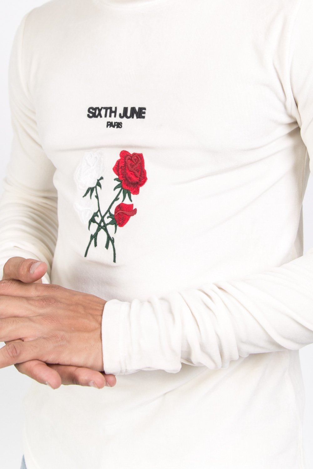 T-shirt asymétrique velours roses blanc