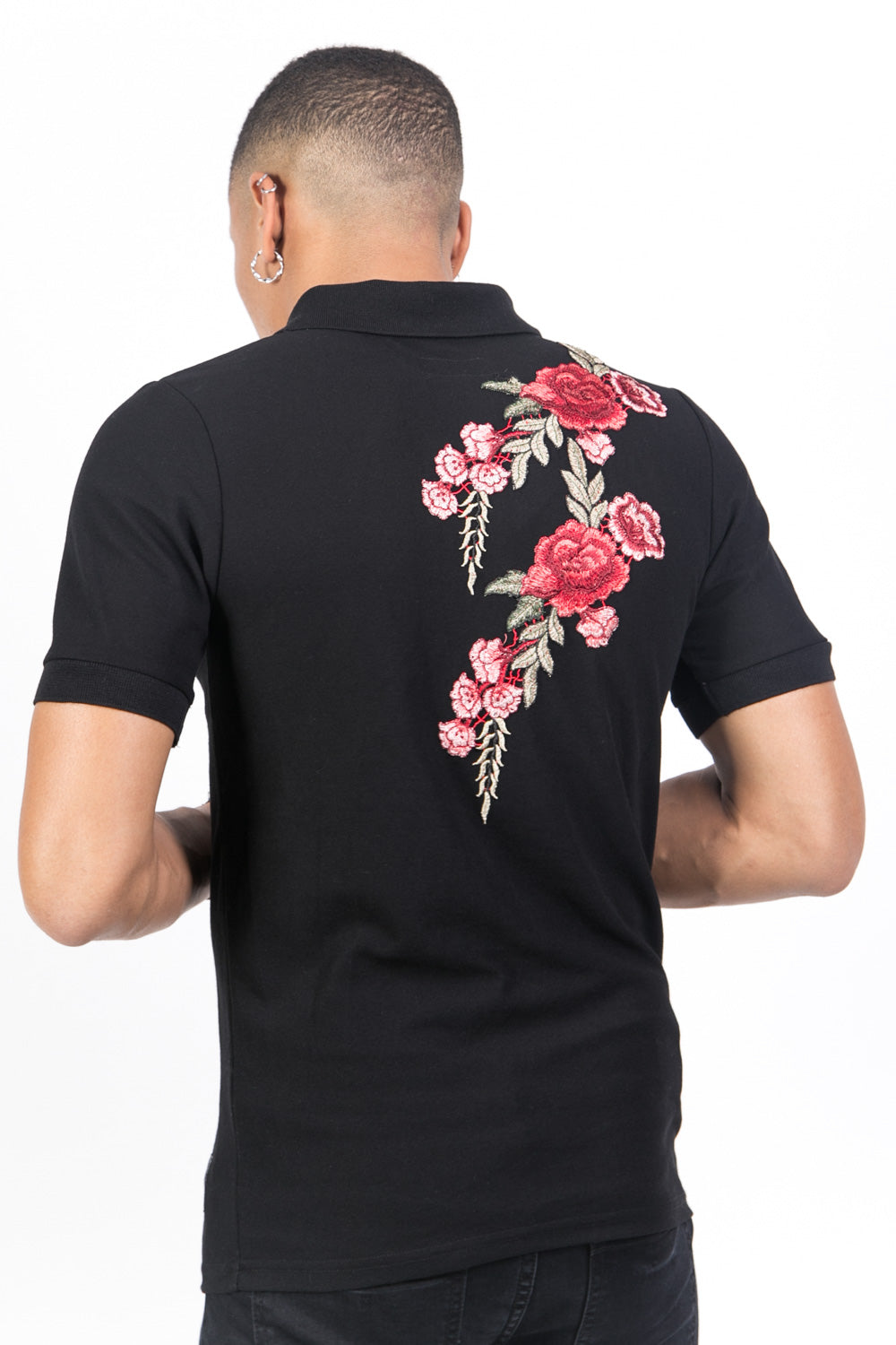 Sixth June - Polo brodé roses noir