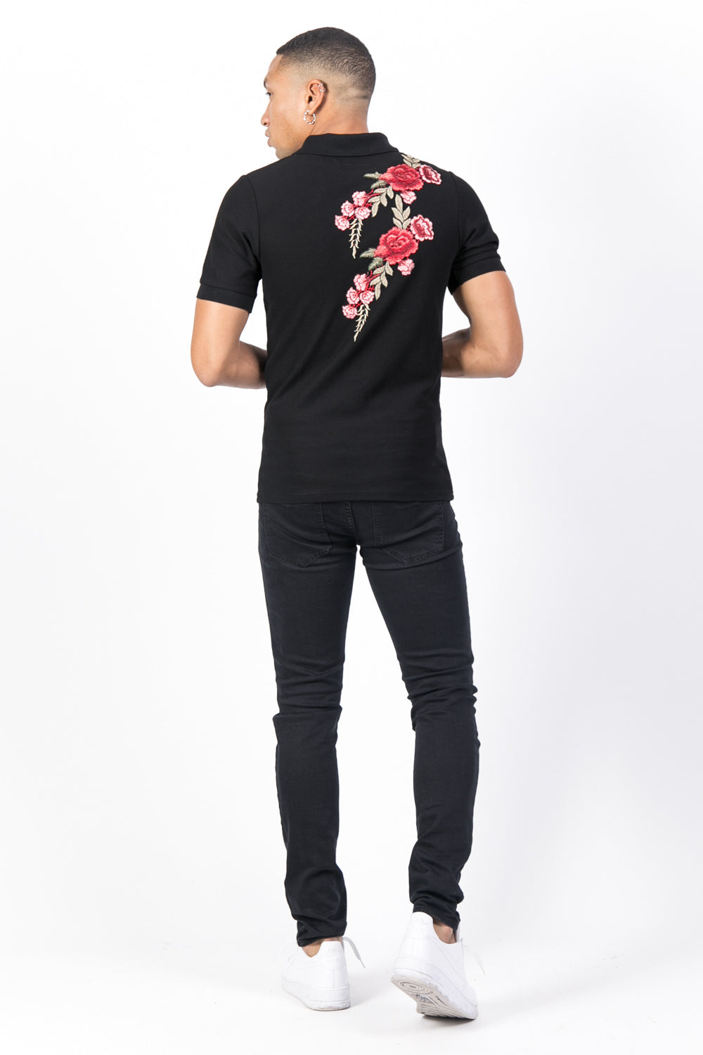 Sixth June - Polo brodé roses noir