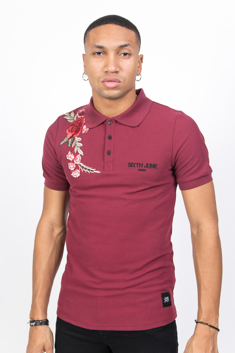 Sixth June - Polo brodé roses bordeaux