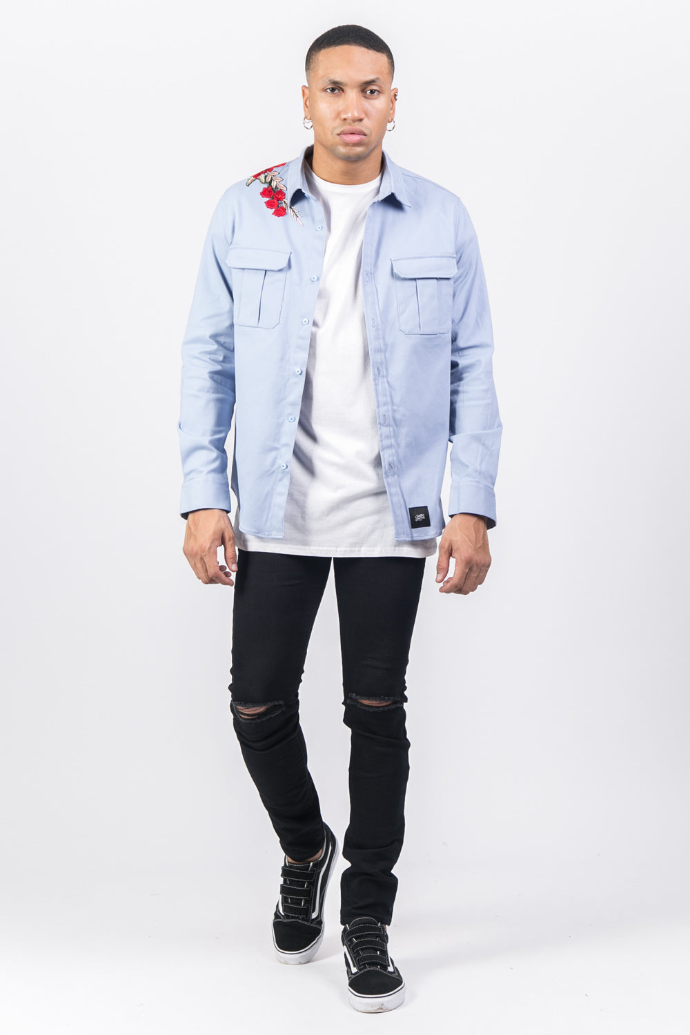 Sixth June - Chemise broderie roses bleu