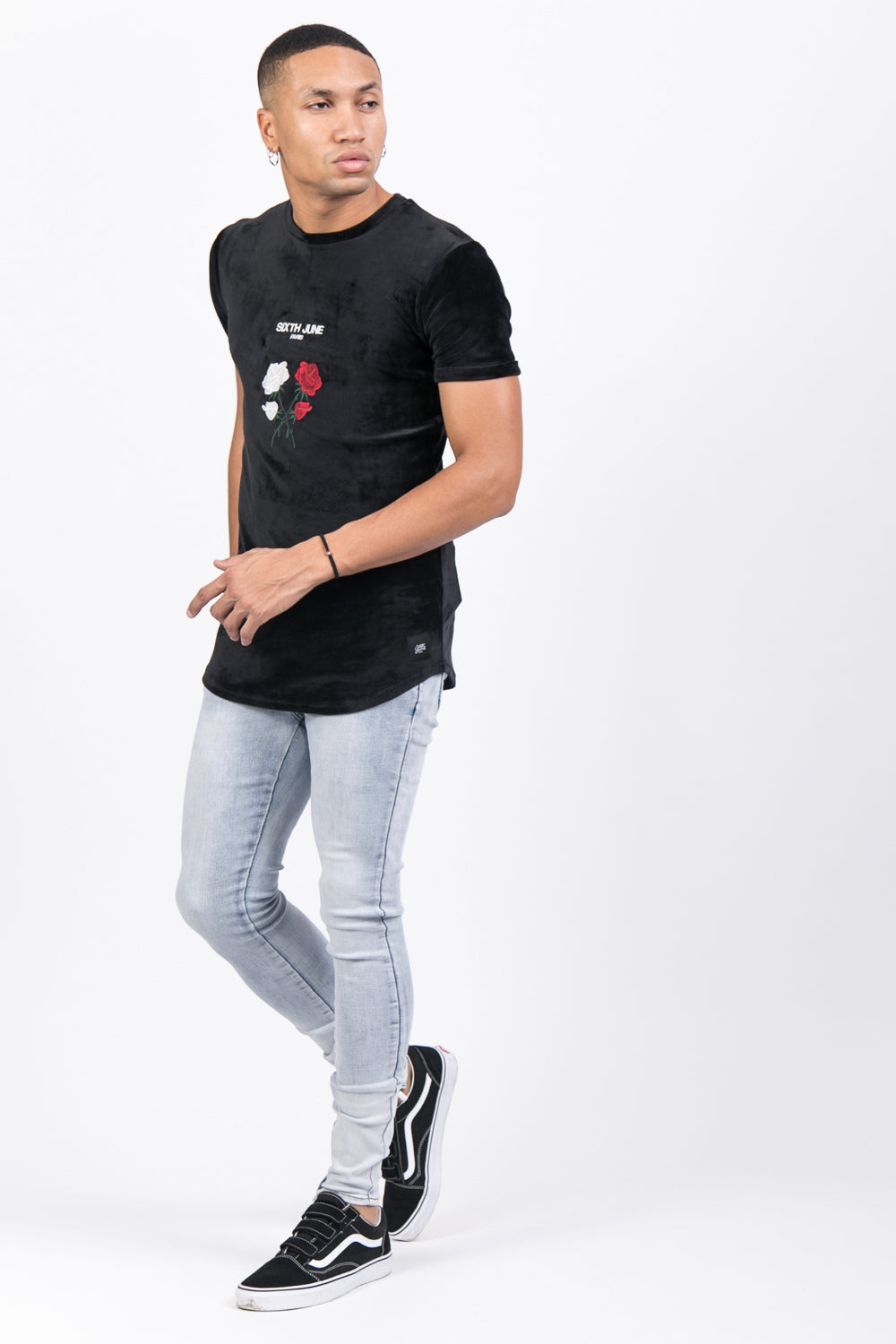 Sixth June - T-shirt velours roses noir