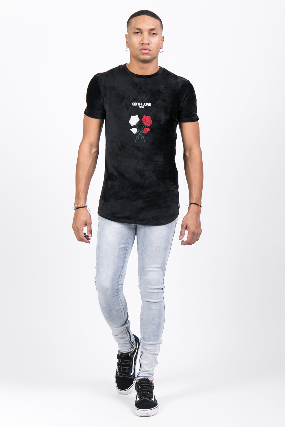 Sixth June - T-shirt velours roses noir