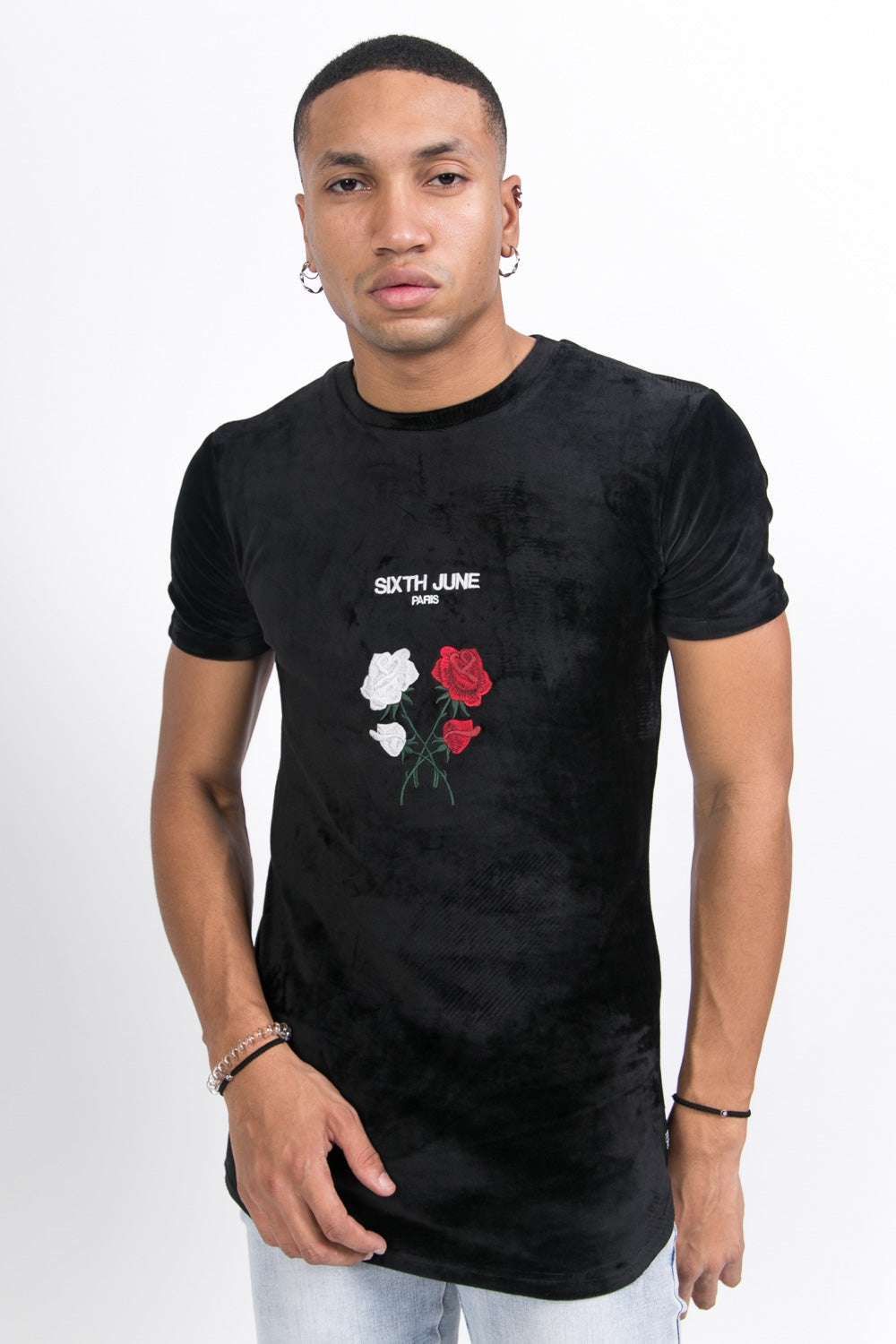 Sixth June - T-shirt velours roses noir