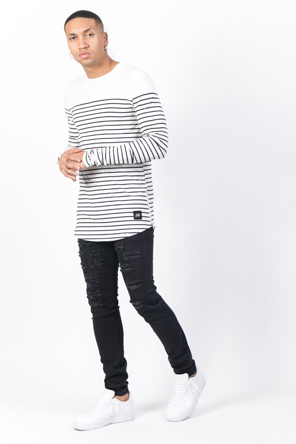 T-shirt marinière manches longues bleu blanc