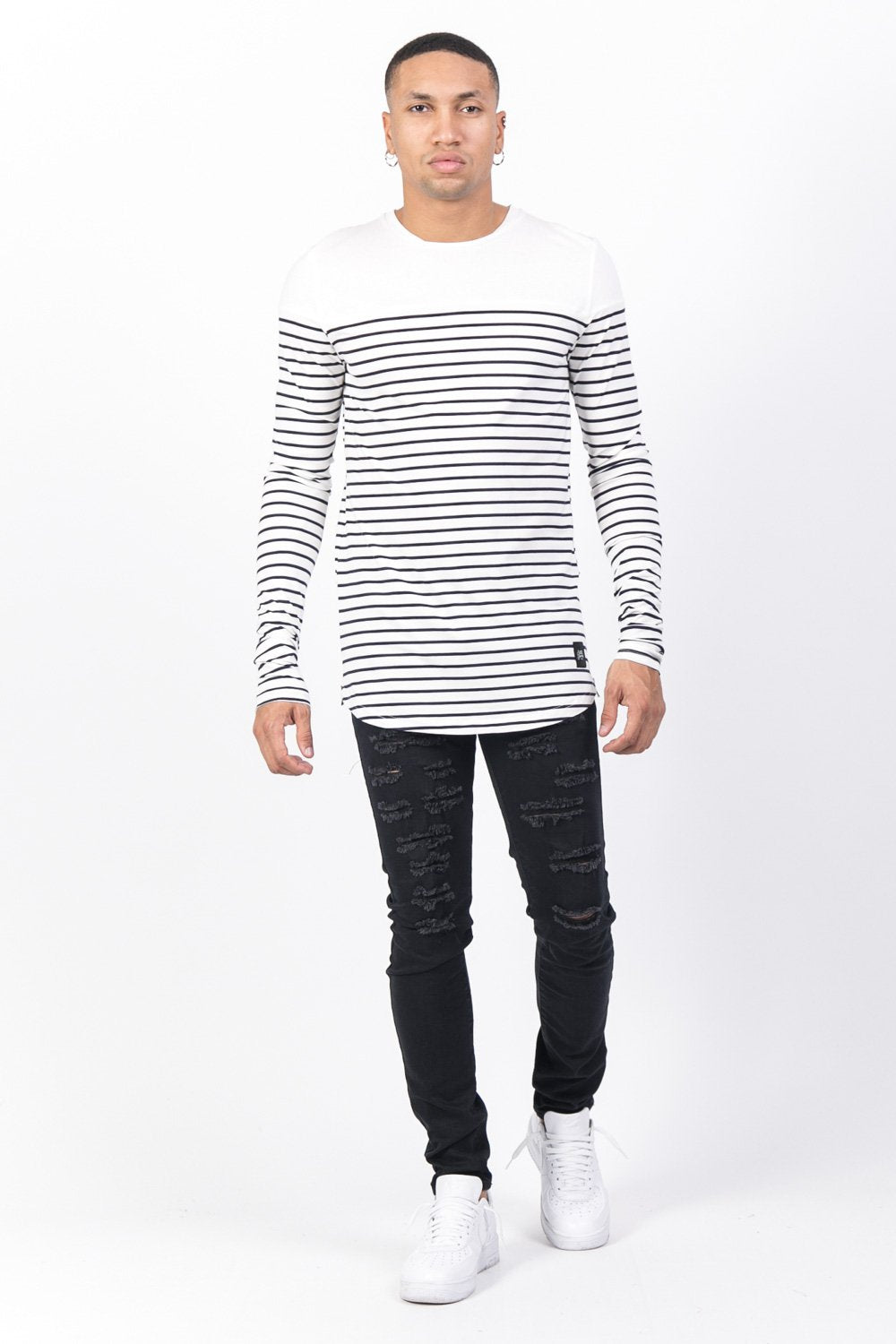 T-shirt marinière manches longues bleu blanc