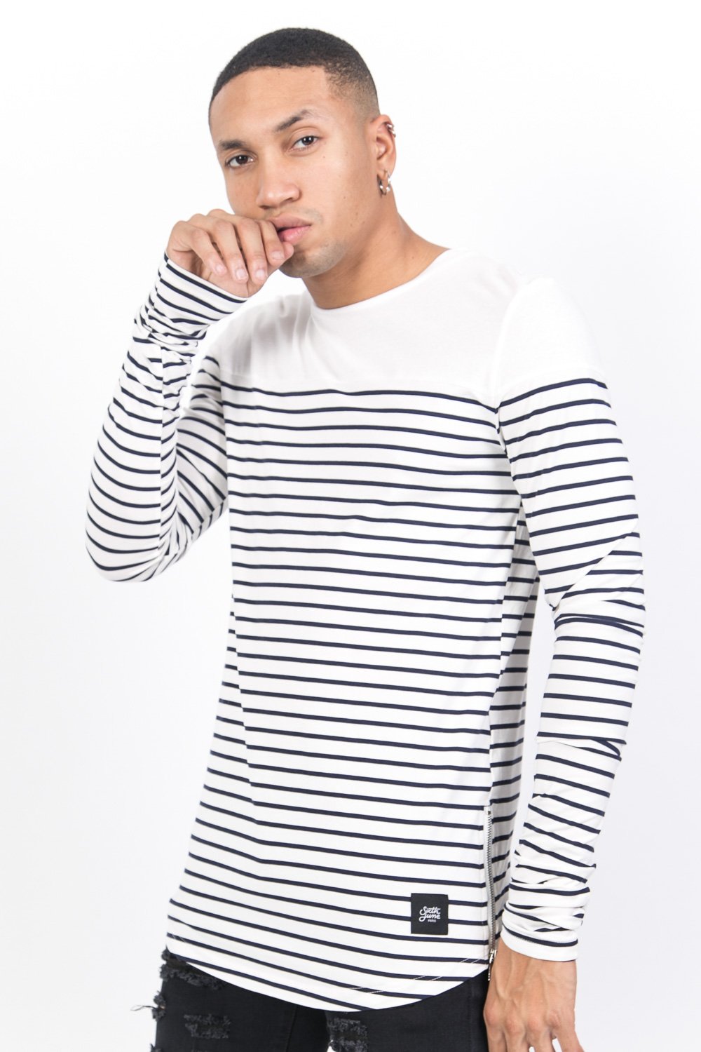 T-shirt marinière manches longues bleu blanc