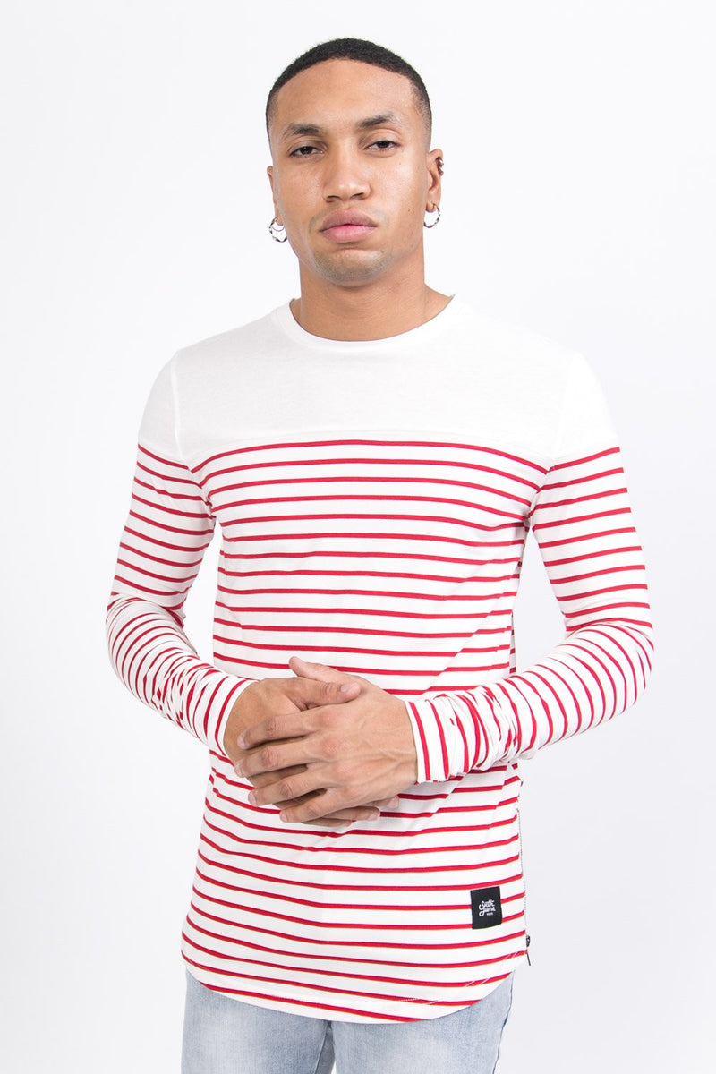 T-shirt marinière manches longues rouge blanc