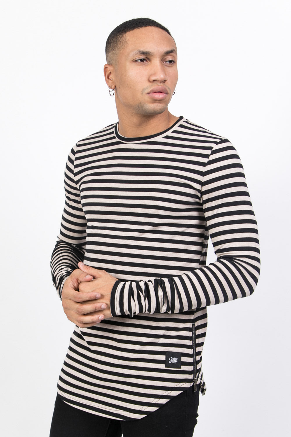 Sixth June - T-shirt marinière manches longues beige noir