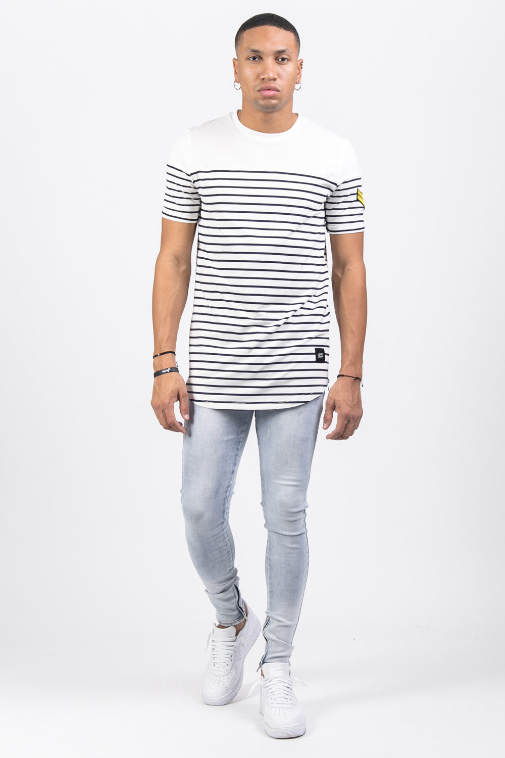 Sixth June - T-shirt marinière patch chevron bleu blanc