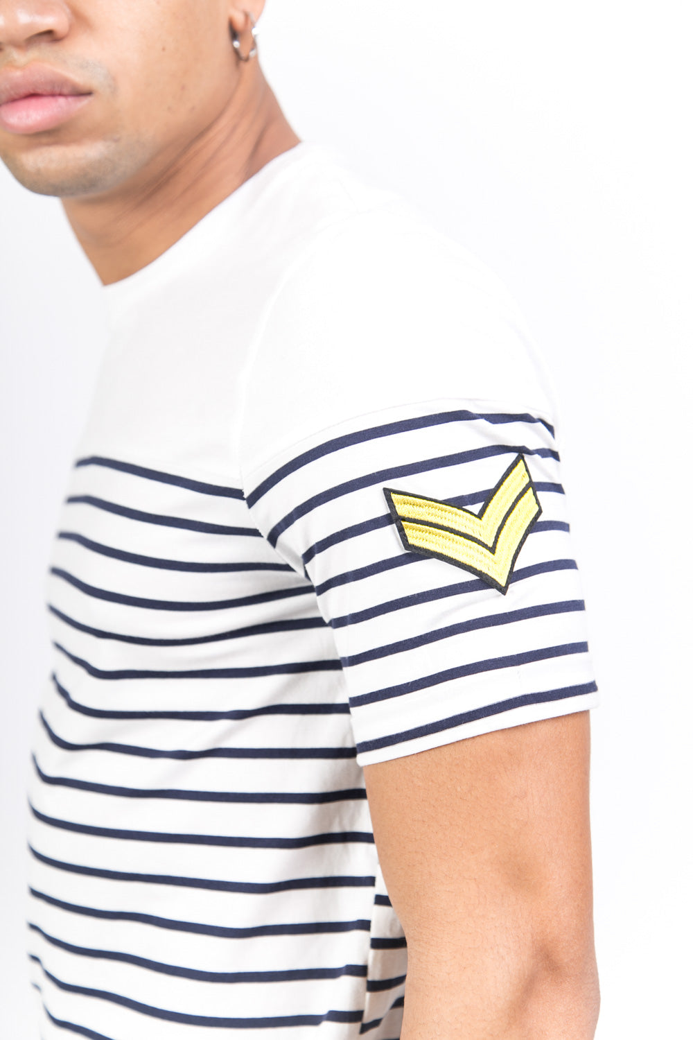 Sixth June - T-shirt marinière patch chevron bleu blanc