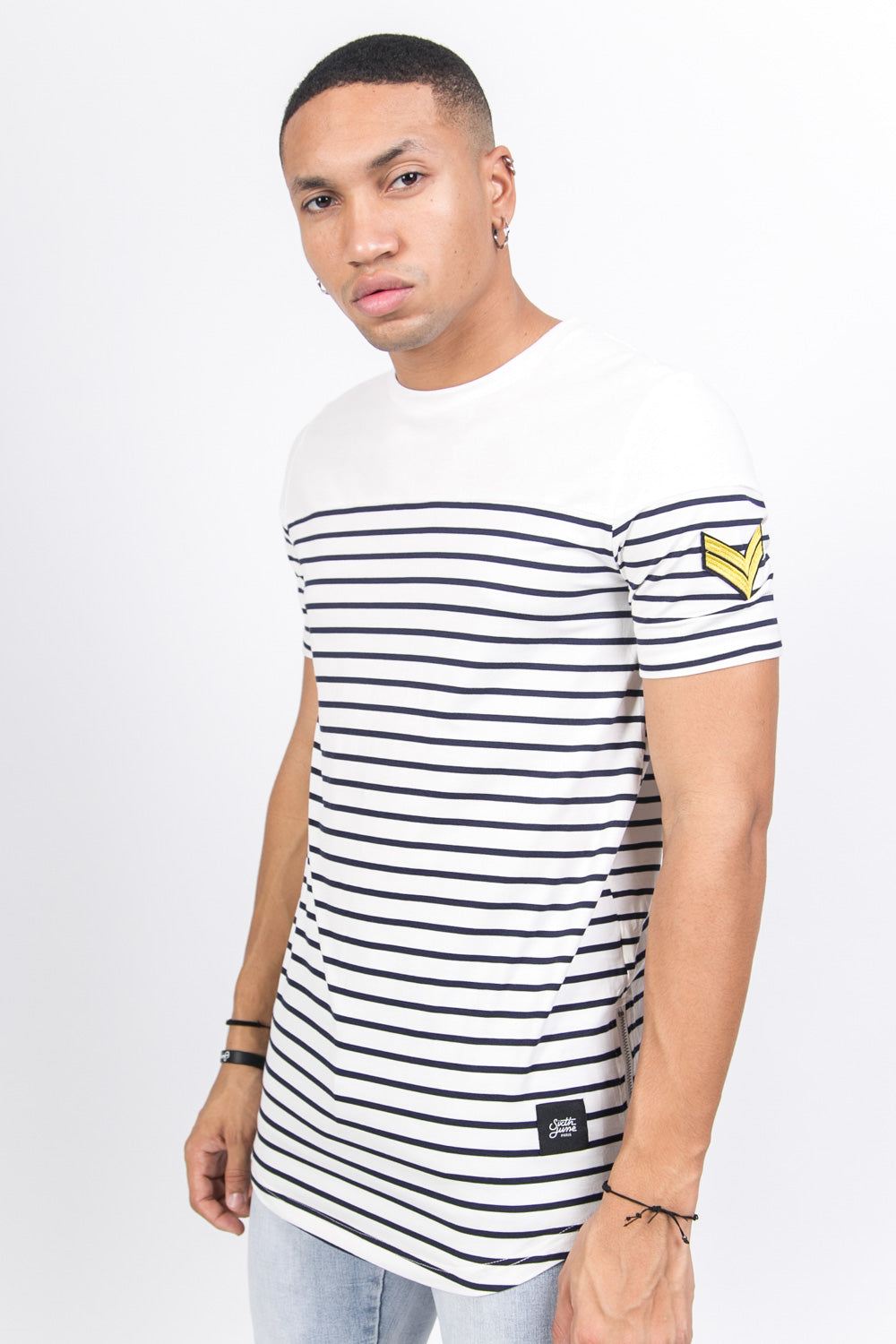 Sixth June - T-shirt marinière patch chevron bleu blanc