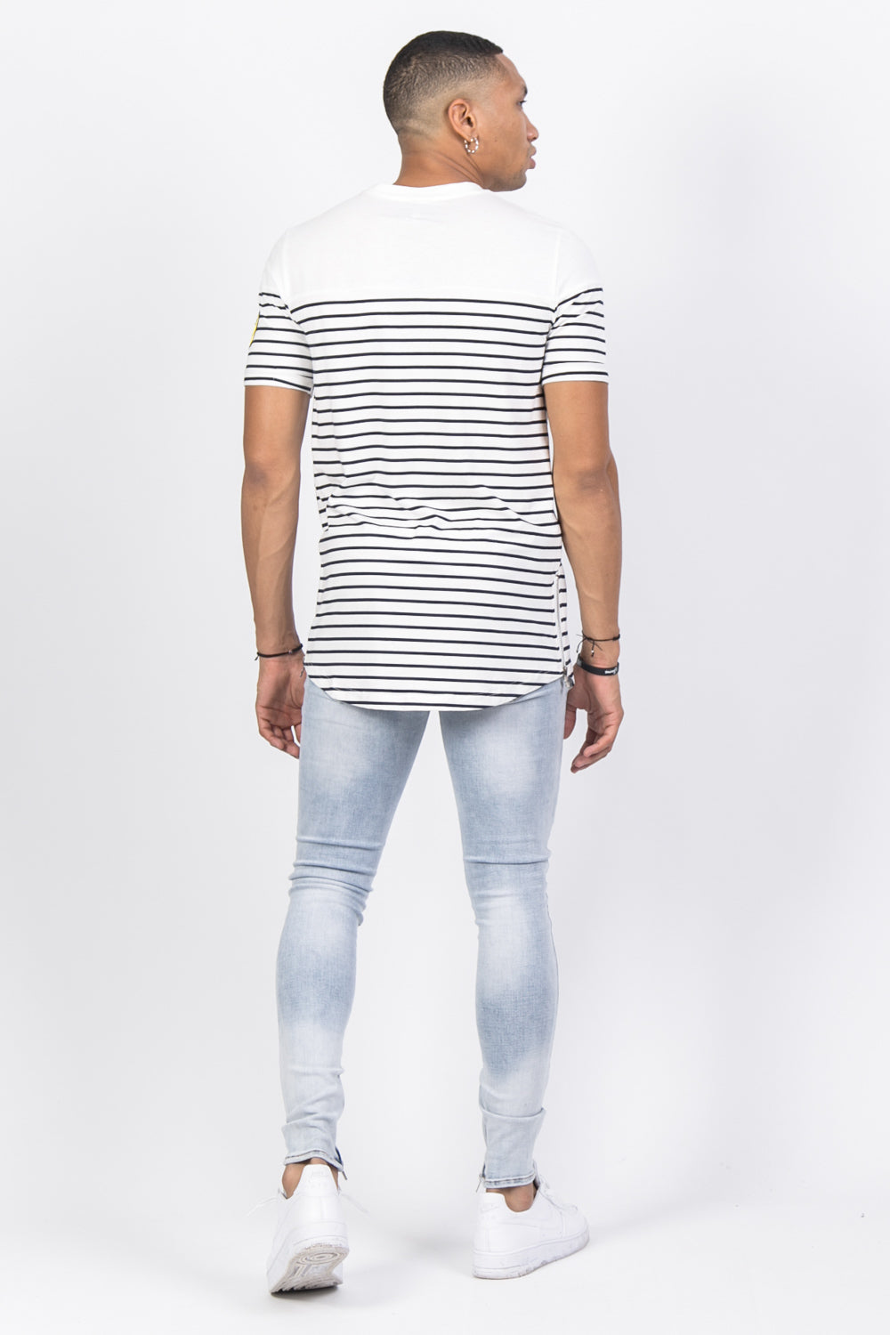 Sixth June - T-shirt marinière patch chevron bleu blanc