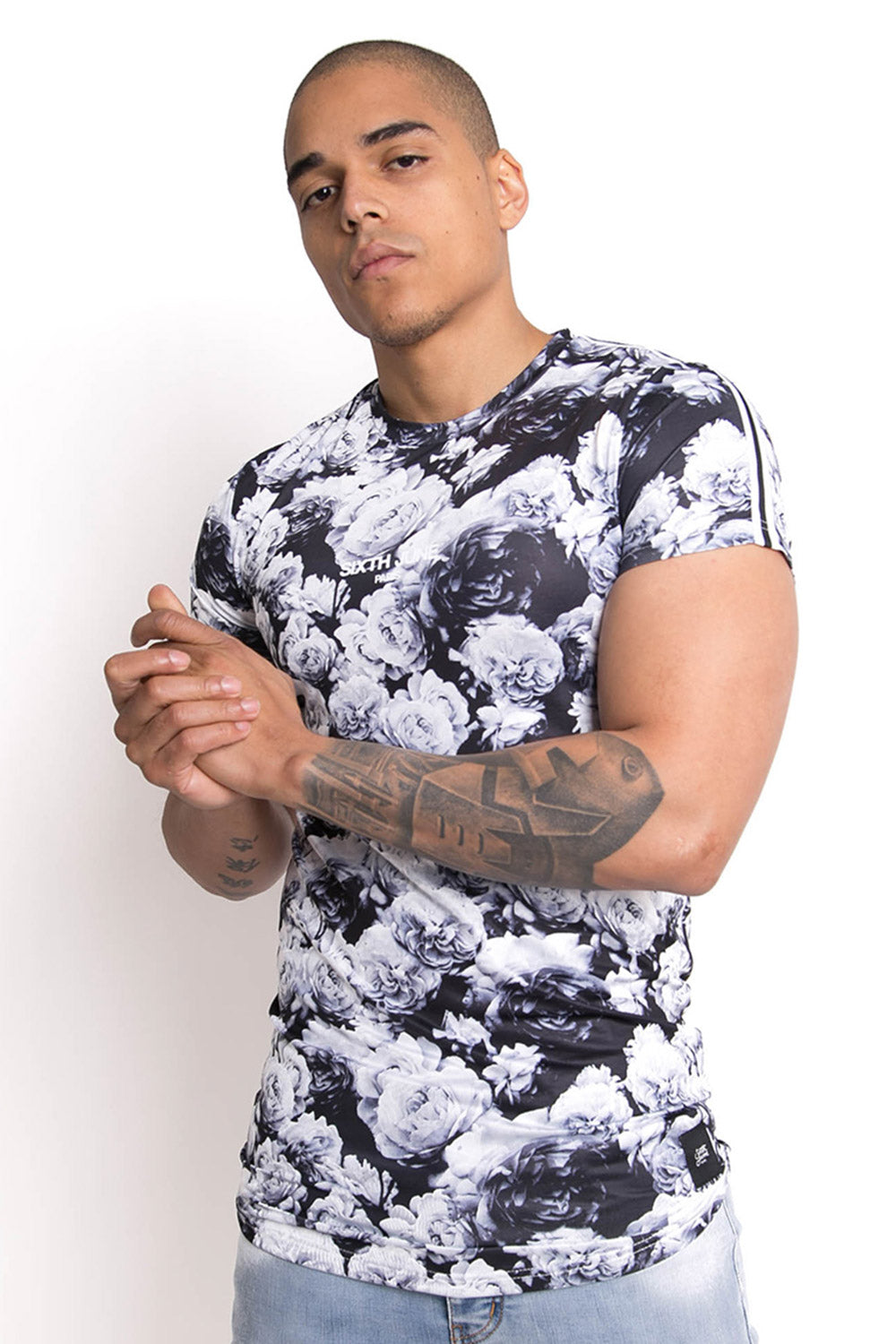 Sixth June - T-shirt roses satin blanc noir