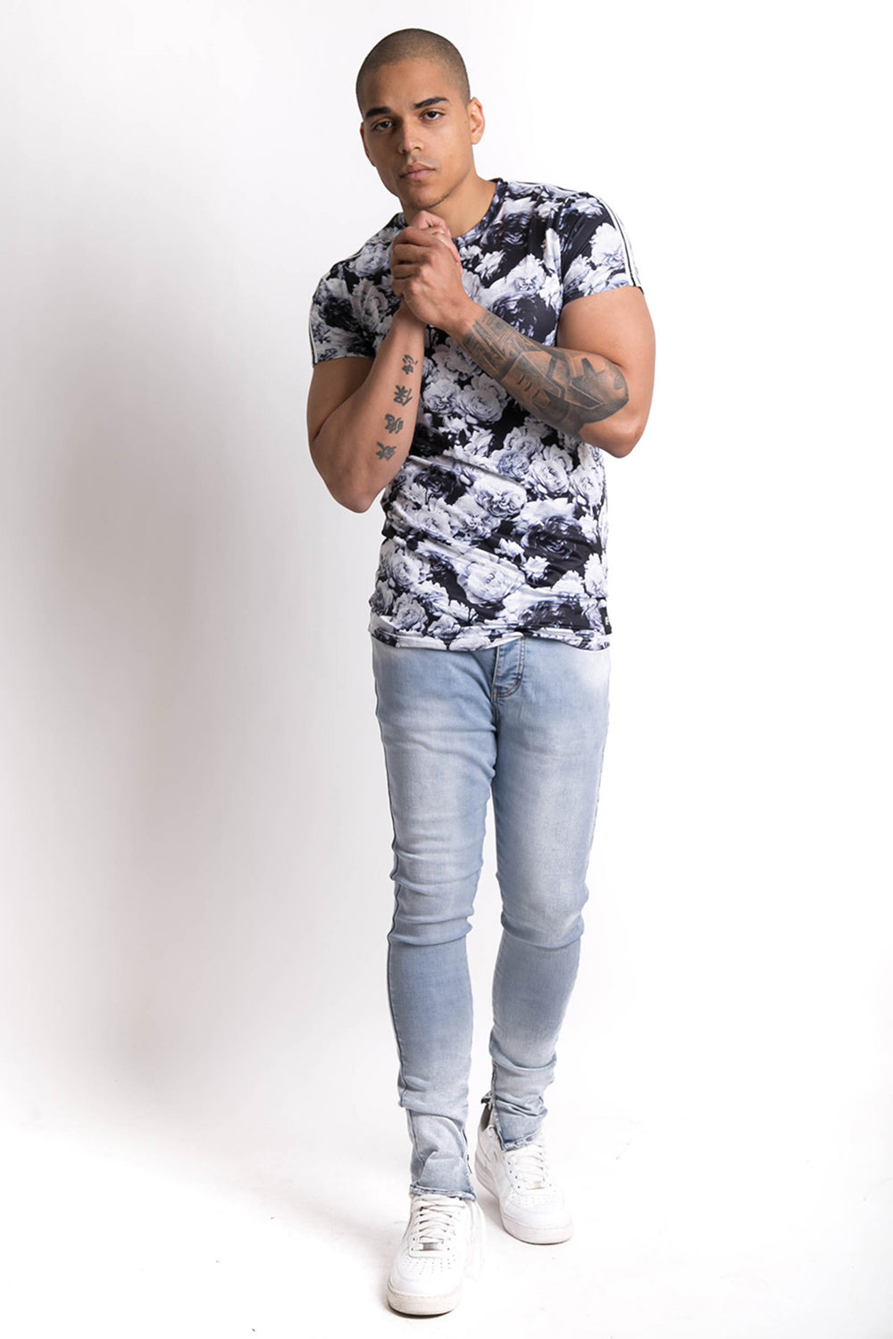 Sixth June - T-shirt roses satin blanc noir