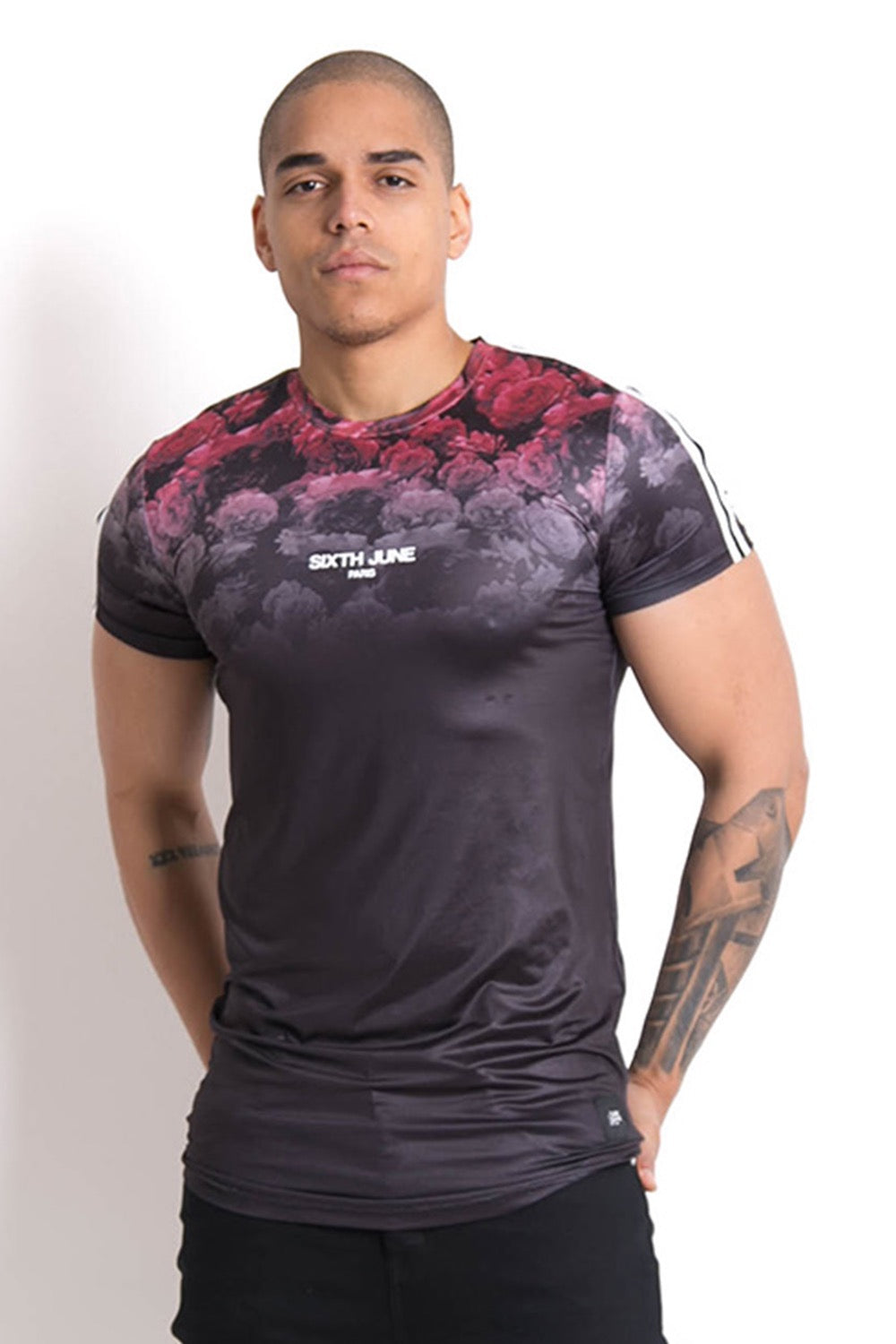 Sixth June - T-shirt roses satin noir rouge