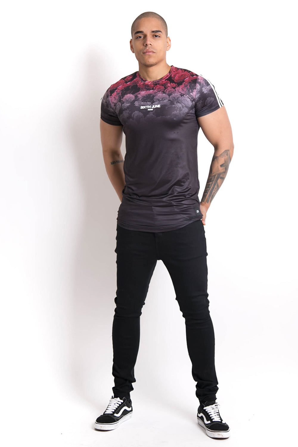 Sixth June - T-shirt roses satin noir rouge