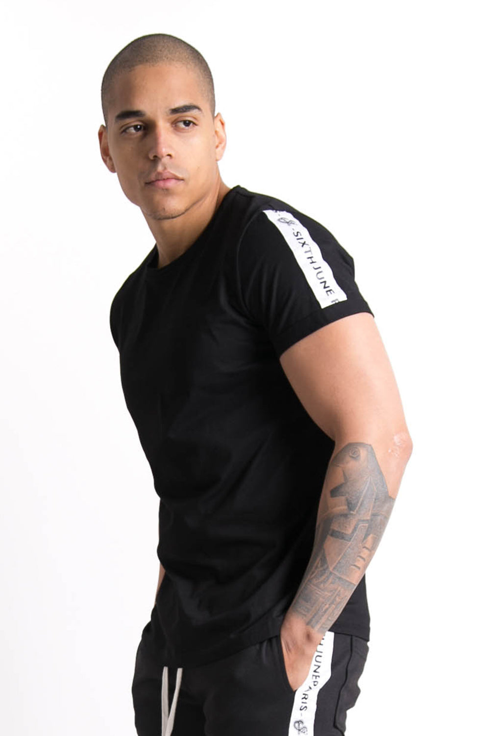 Sixth June - T-shirt bandes texte noir blanc