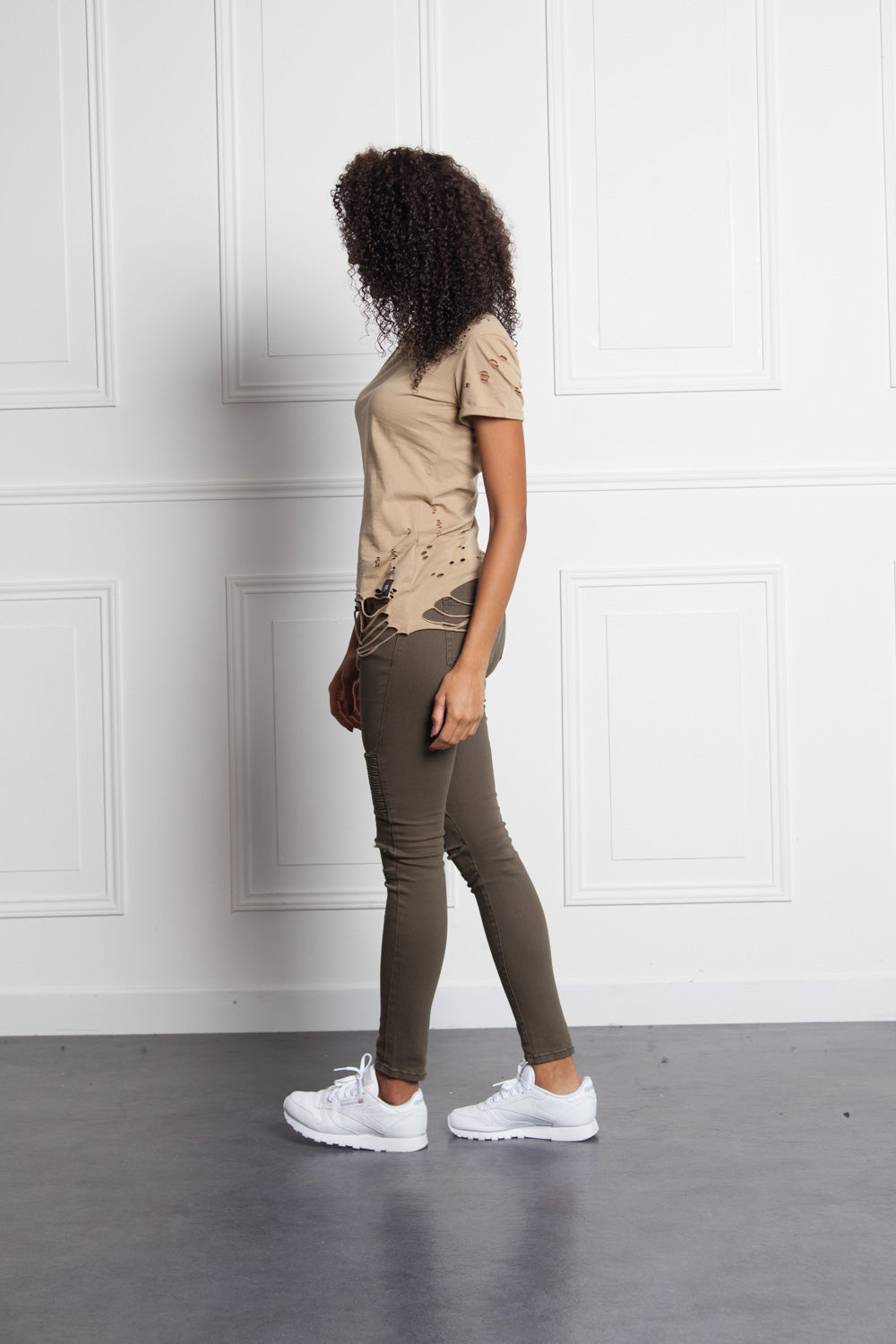 Sixth June - T-shirt uni destroy Femme beige W2370VTS