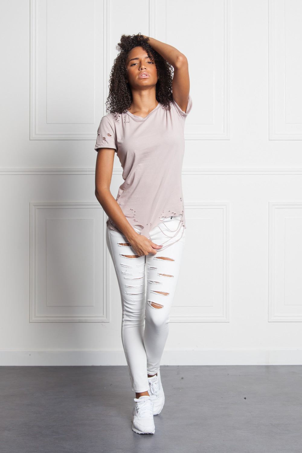 Sixth June - T-shirt destroy Femme rose W2370VTS