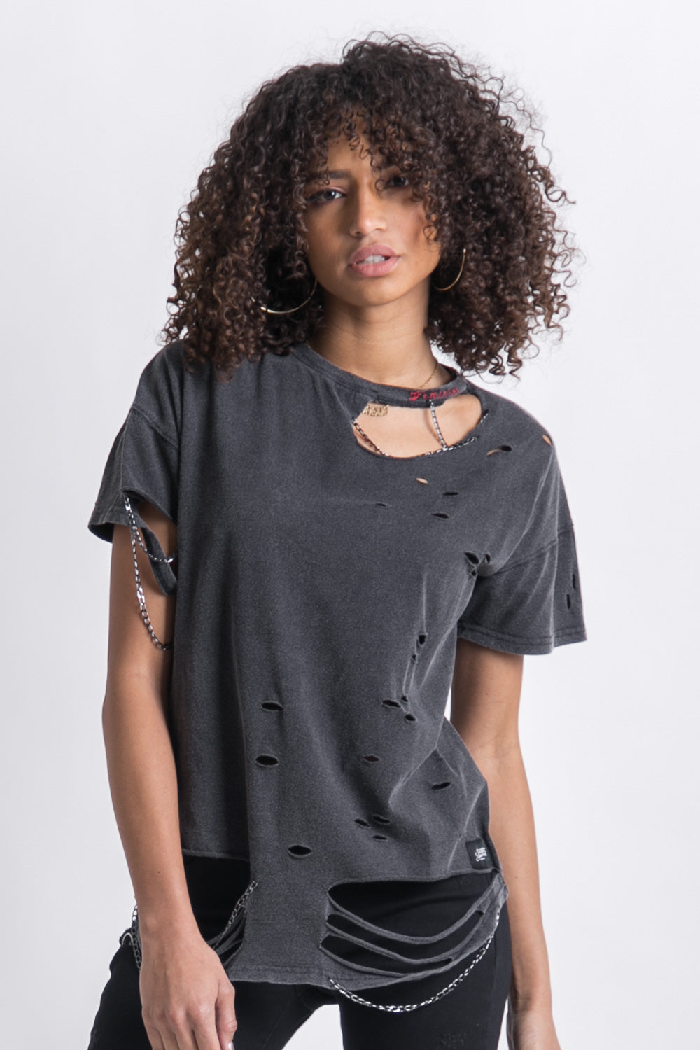 Sixth June - T-shirt effiloché trous noir