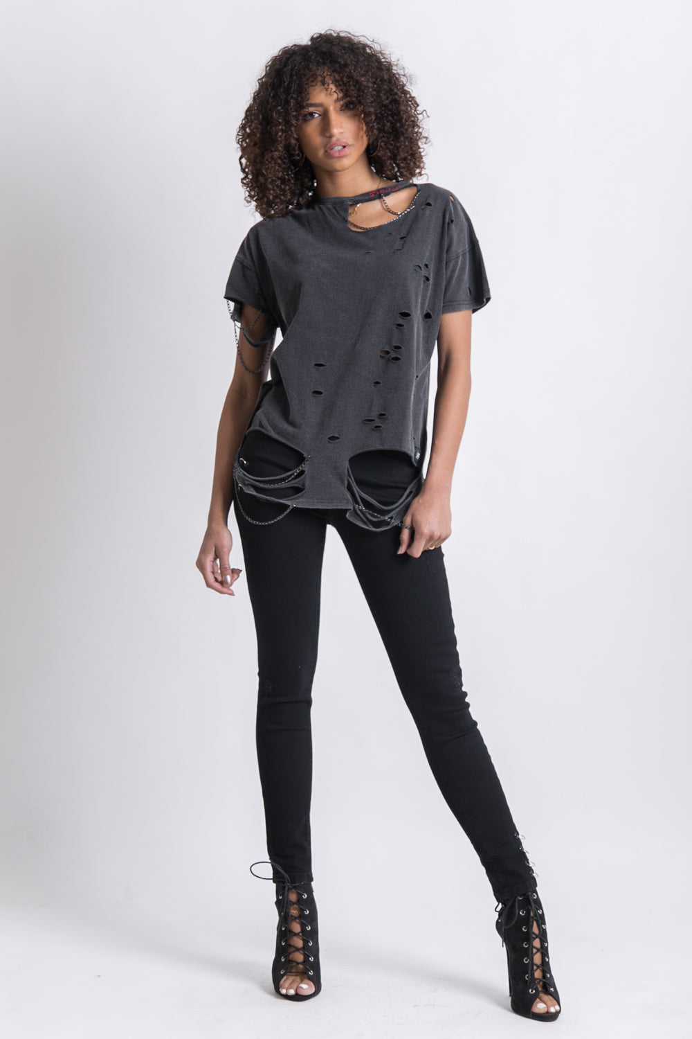 Sixth June - T-shirt effiloché trous noir