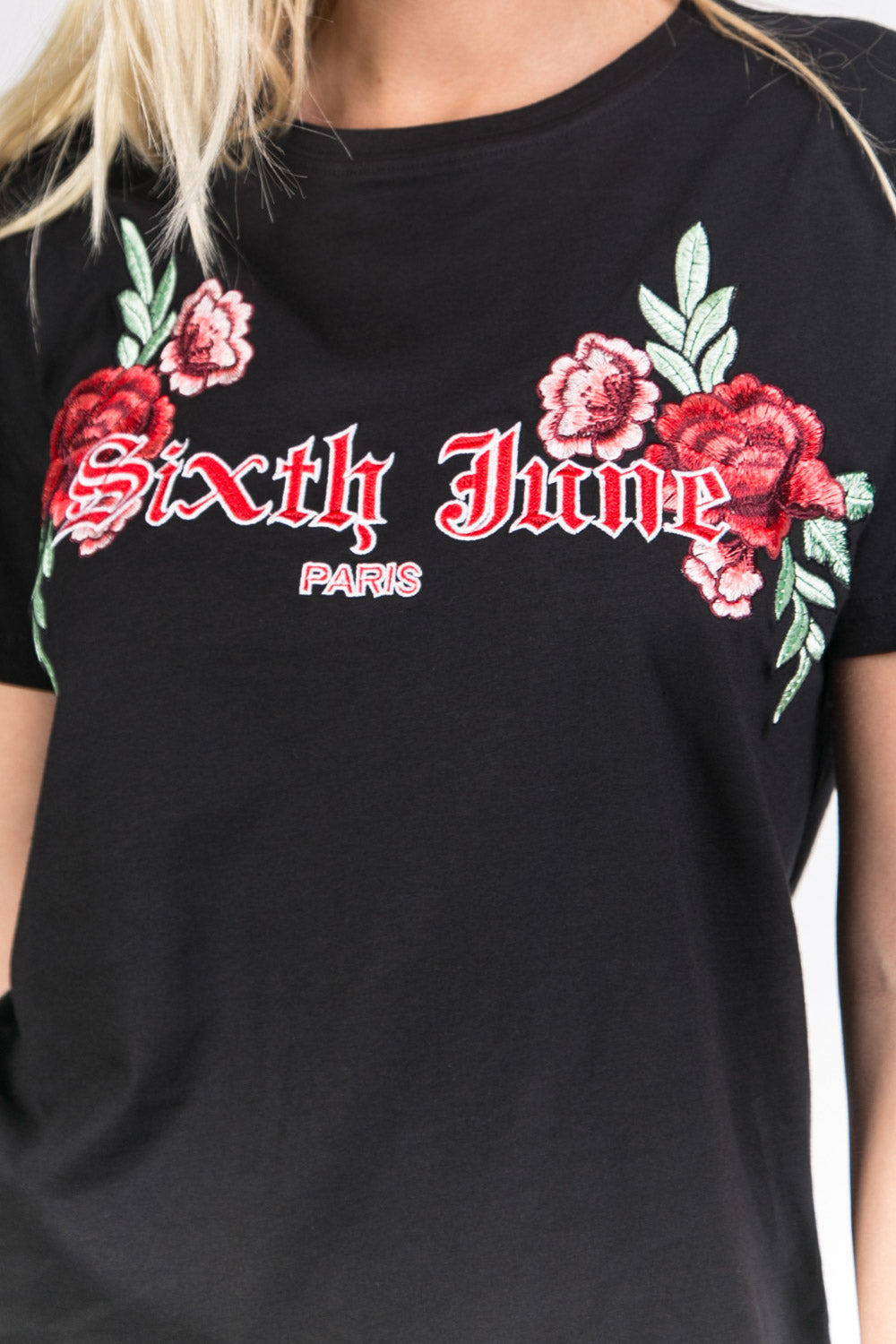 Sixth June - T-shirt imprimé broderies fleurs noir